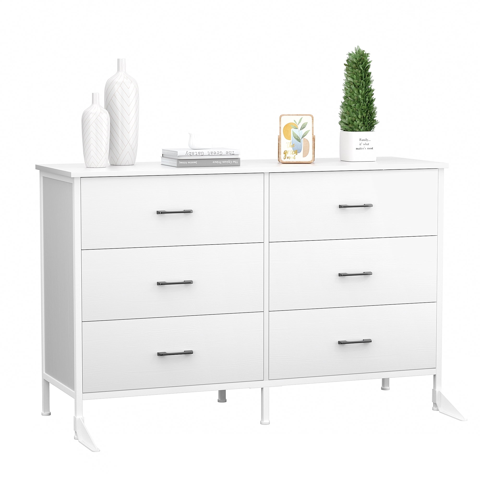 Richya 47.3'' Chest of Dresser 6 Drawers for Bedroom Adult, Storage Cabinet with Steel Frame,White