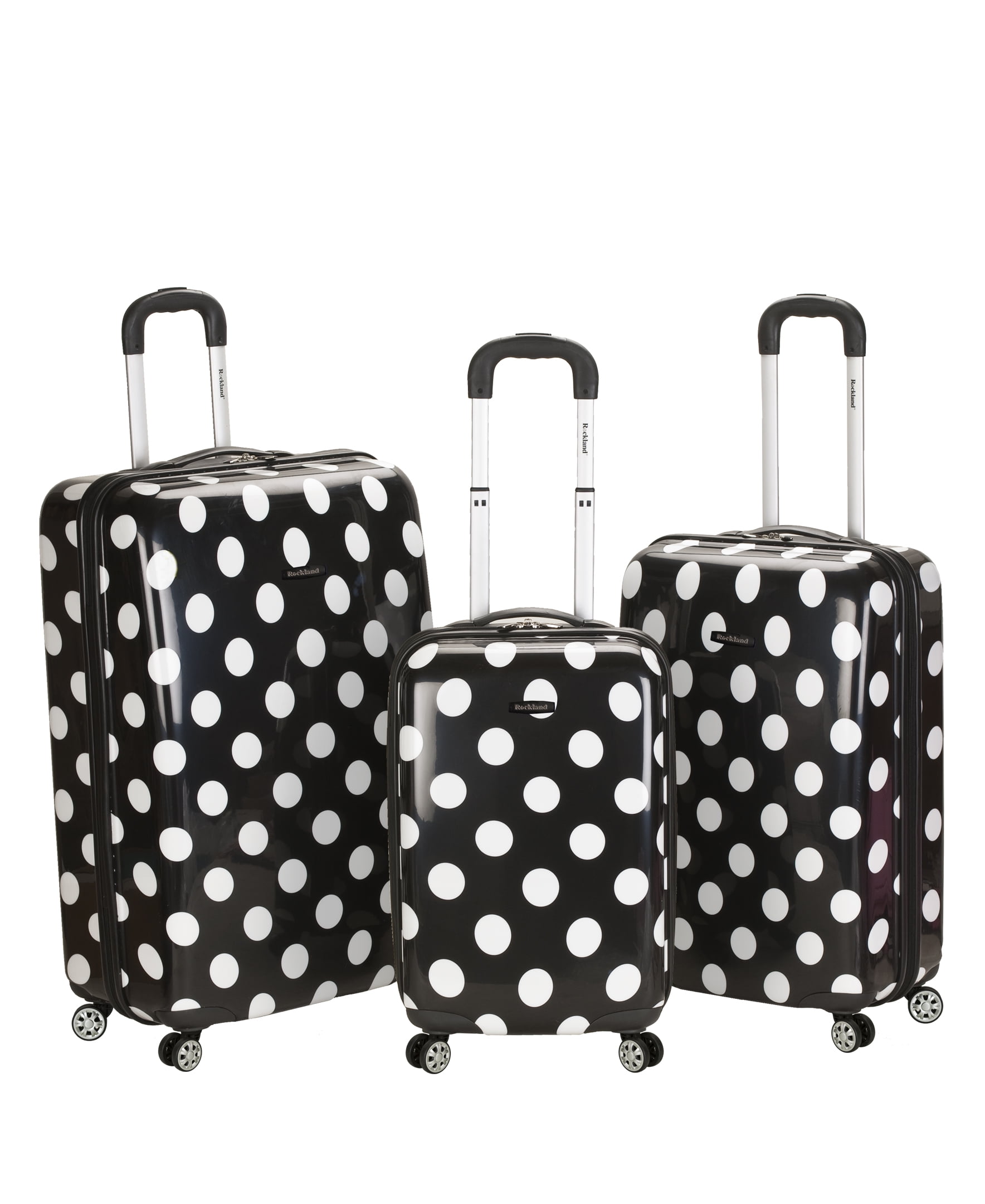Rockland Luggage 3-Piece Hardside ABS Spinning Luggage Set, Black Dot
