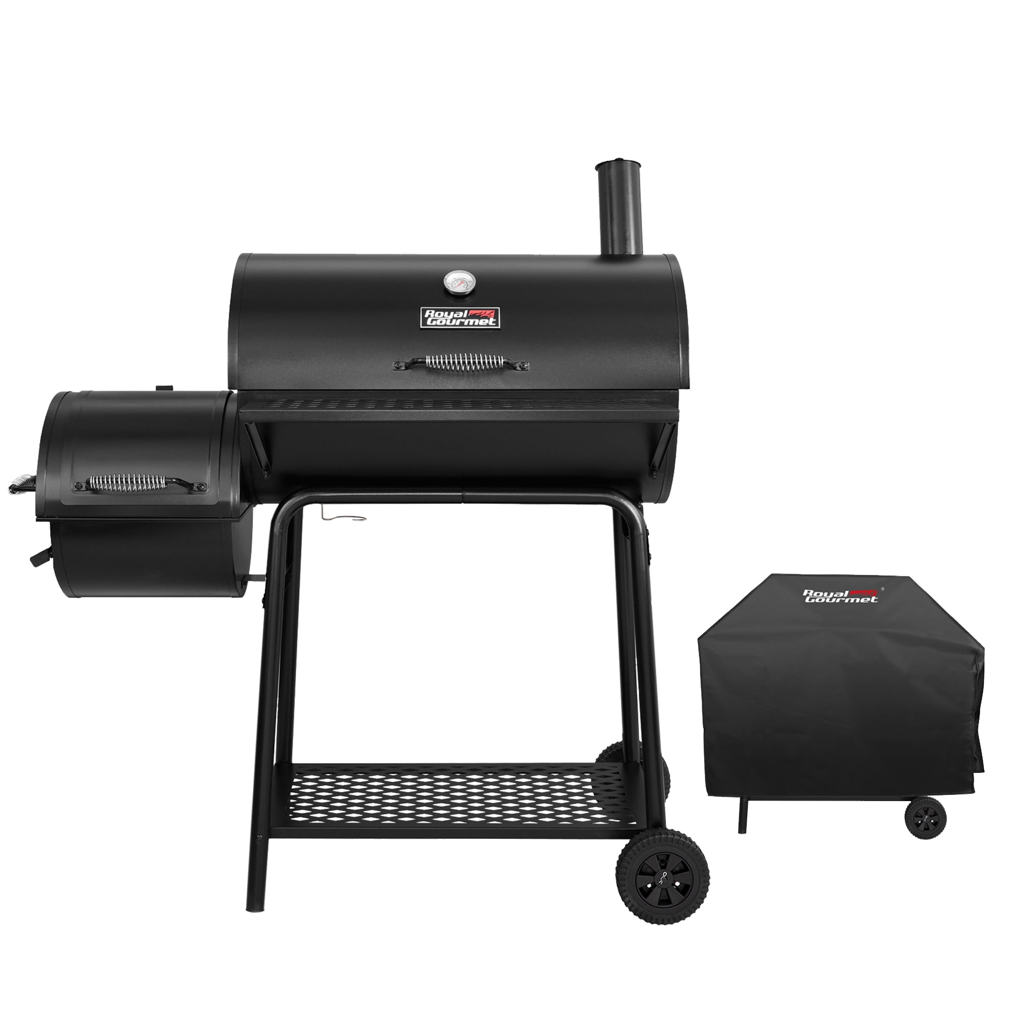 Royal Gourmet CC1830FC 28" Charcoal Grill with Offset Smoker, With Cover,855 Sq. In. Cooking Area, Front Shelf,Charcoal Grill for Outdoor Grilling and Backyard Cooking, Black