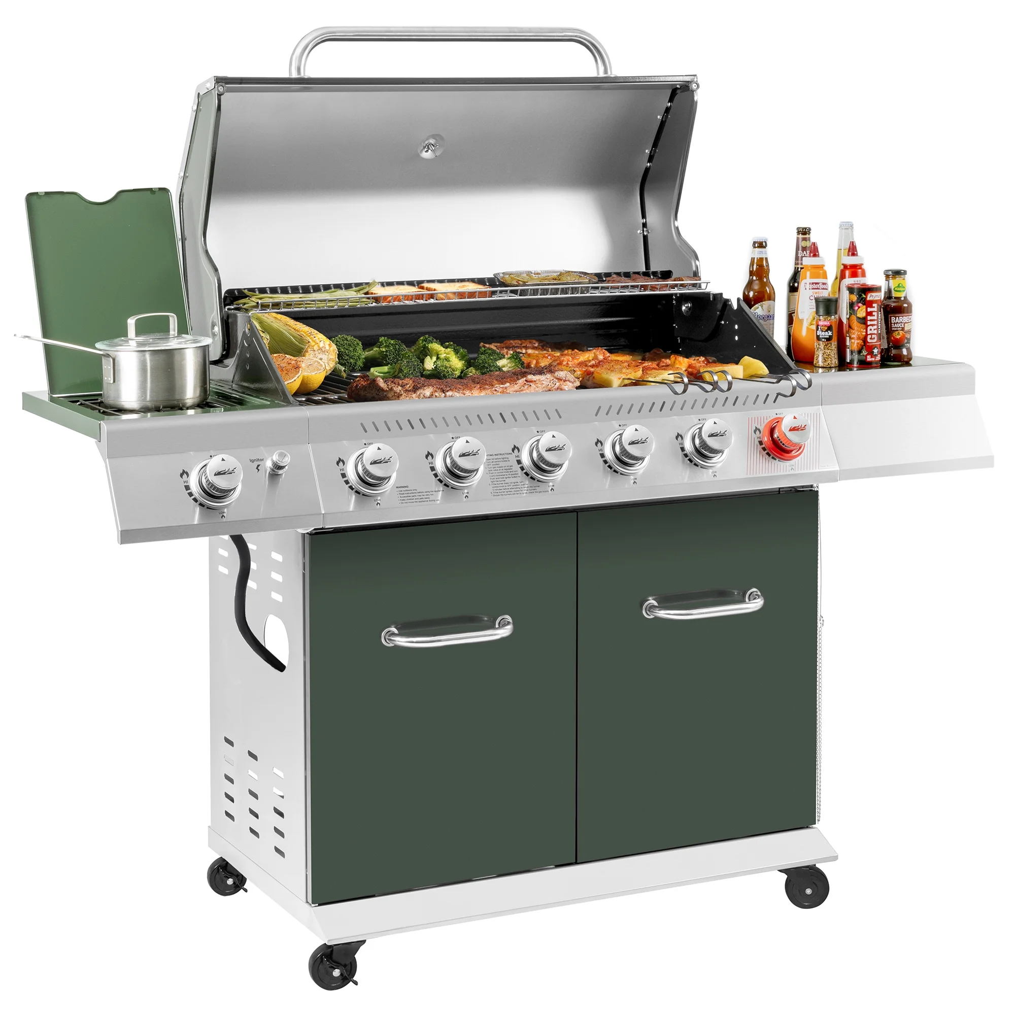 Royal Gourmet GA6402L 6-Burner BBQ Liquid Propane Gas Grill in Olive Green, with Sear Burner and Side Burner