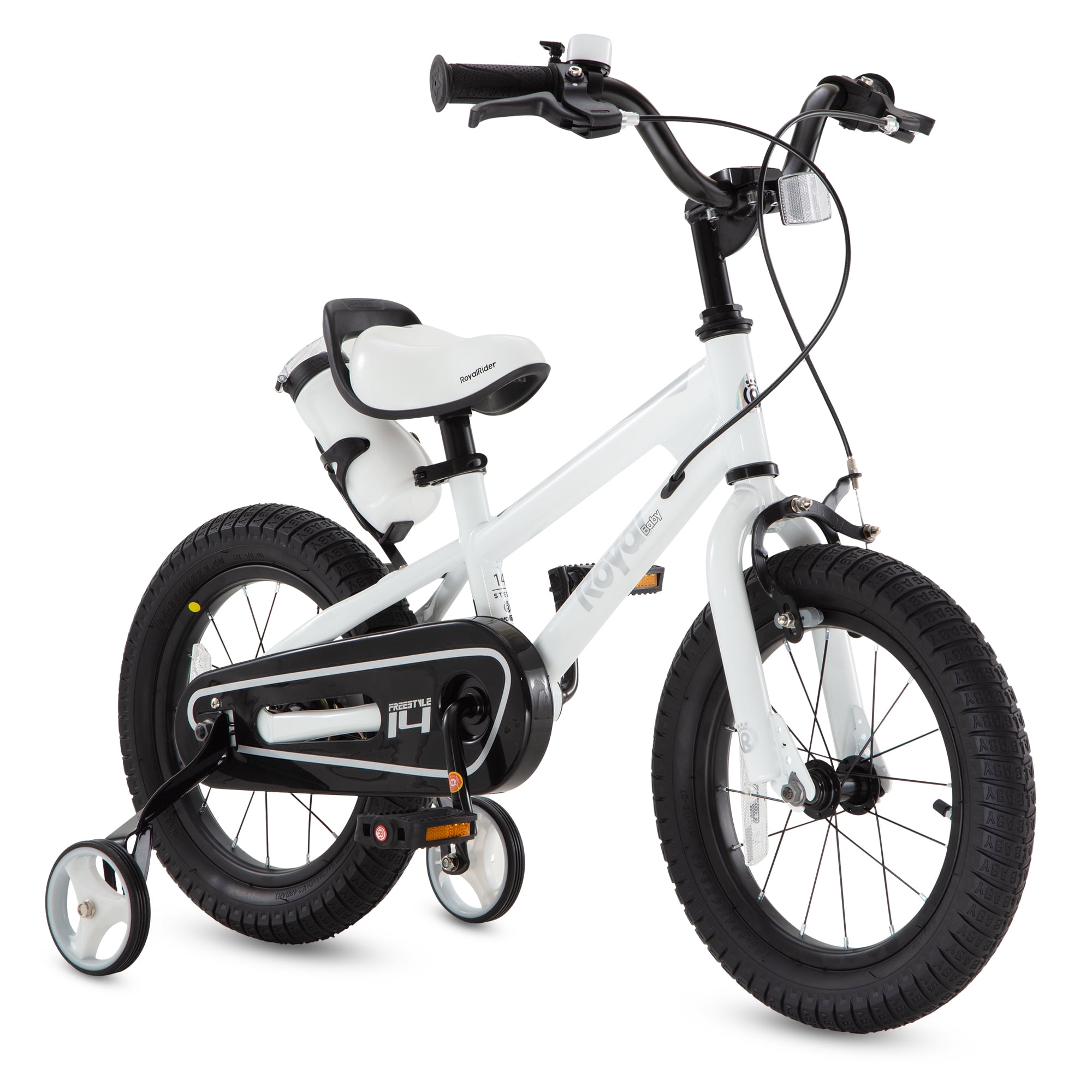 Royalbaby Boys Girls Kids Bike 16 In BMX Freestyle White 2 Hand Brakes Bicycles with Training Wheels Child Bicycle