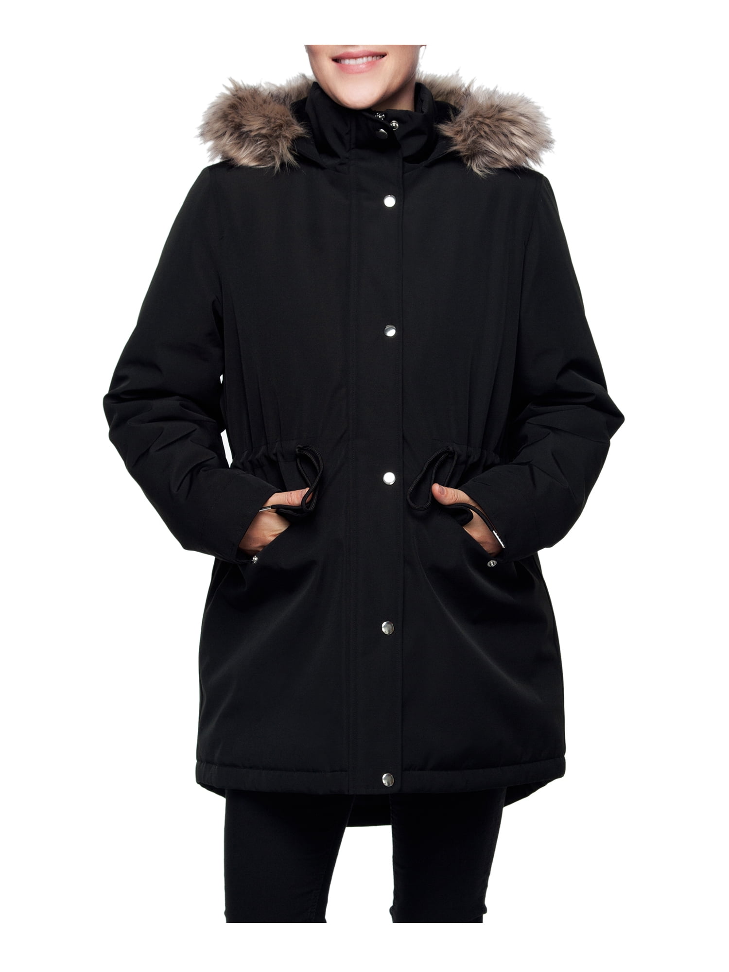 Rokka&Rolla Women's Fleece Lined Winter Coat with Faux Shearling Hood Parka Jacket