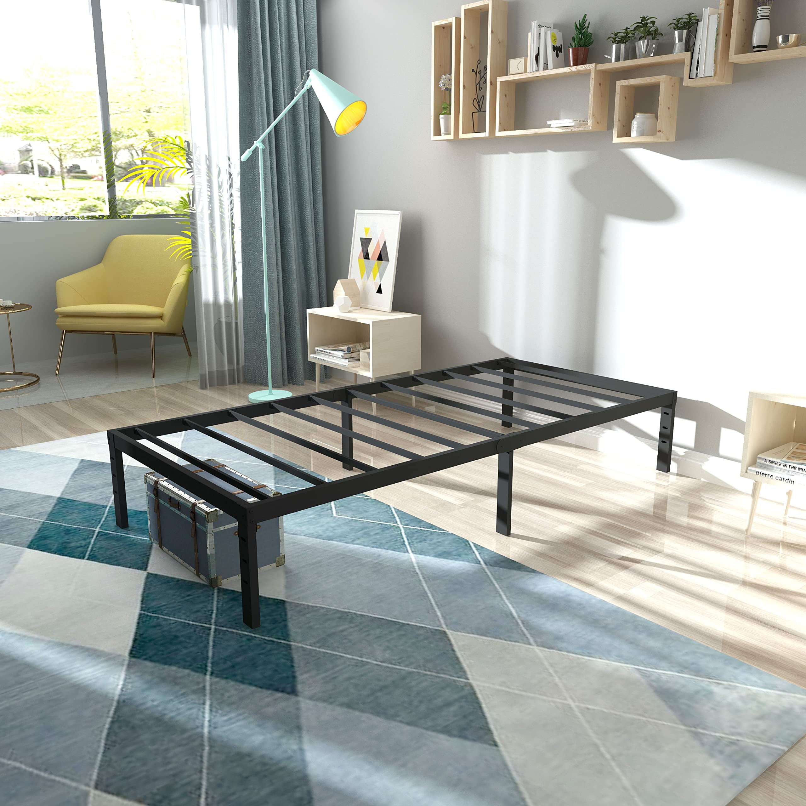 Rooflare 14'' Heavy Duty Twin Metal Platform Bed Frame for Adult,Black