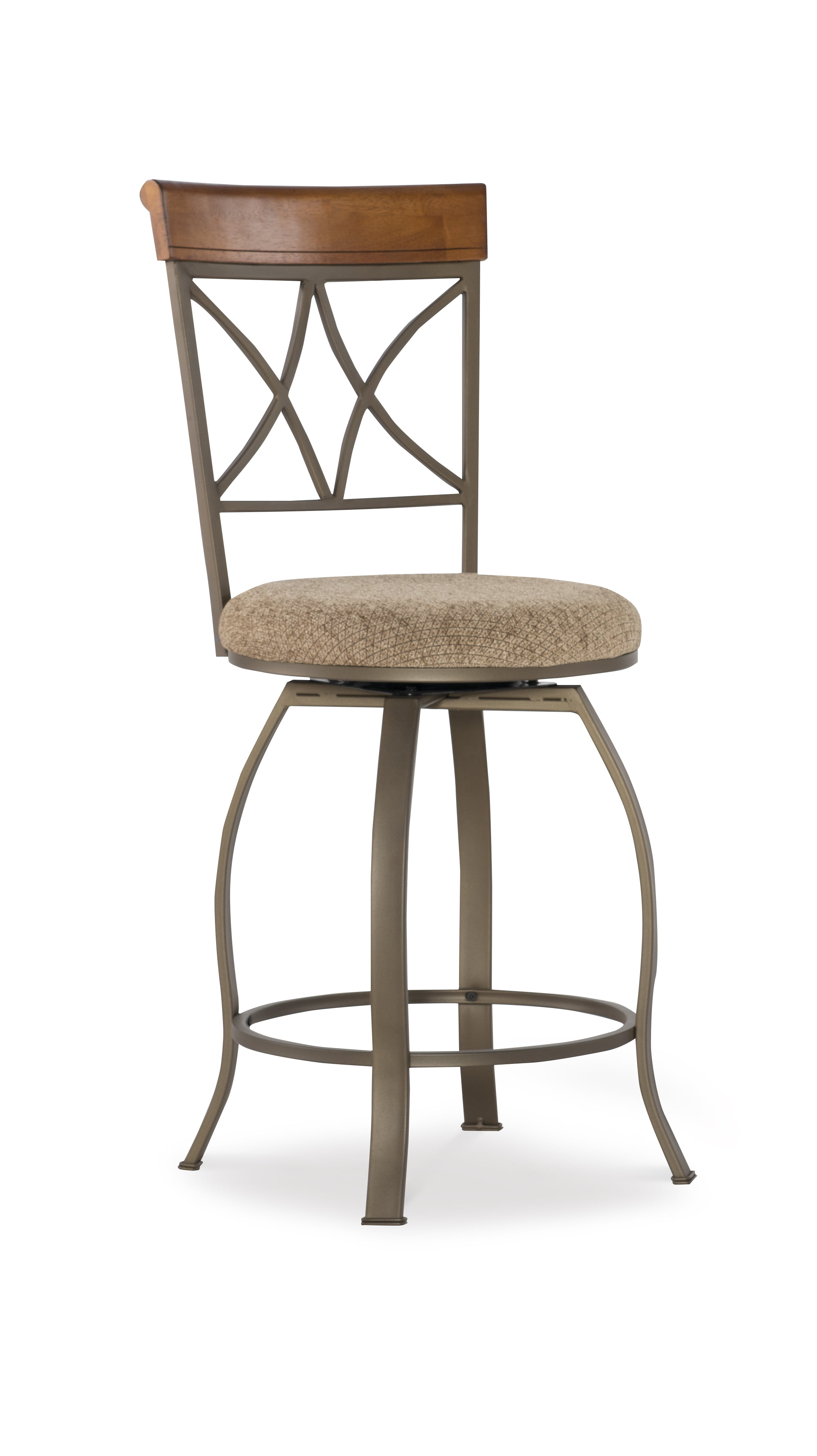Roselyn 24" Counter Stool with Swivel, Brushed Faux Medium Cherry Wood with "Matte Pewter and Bronze" Metal