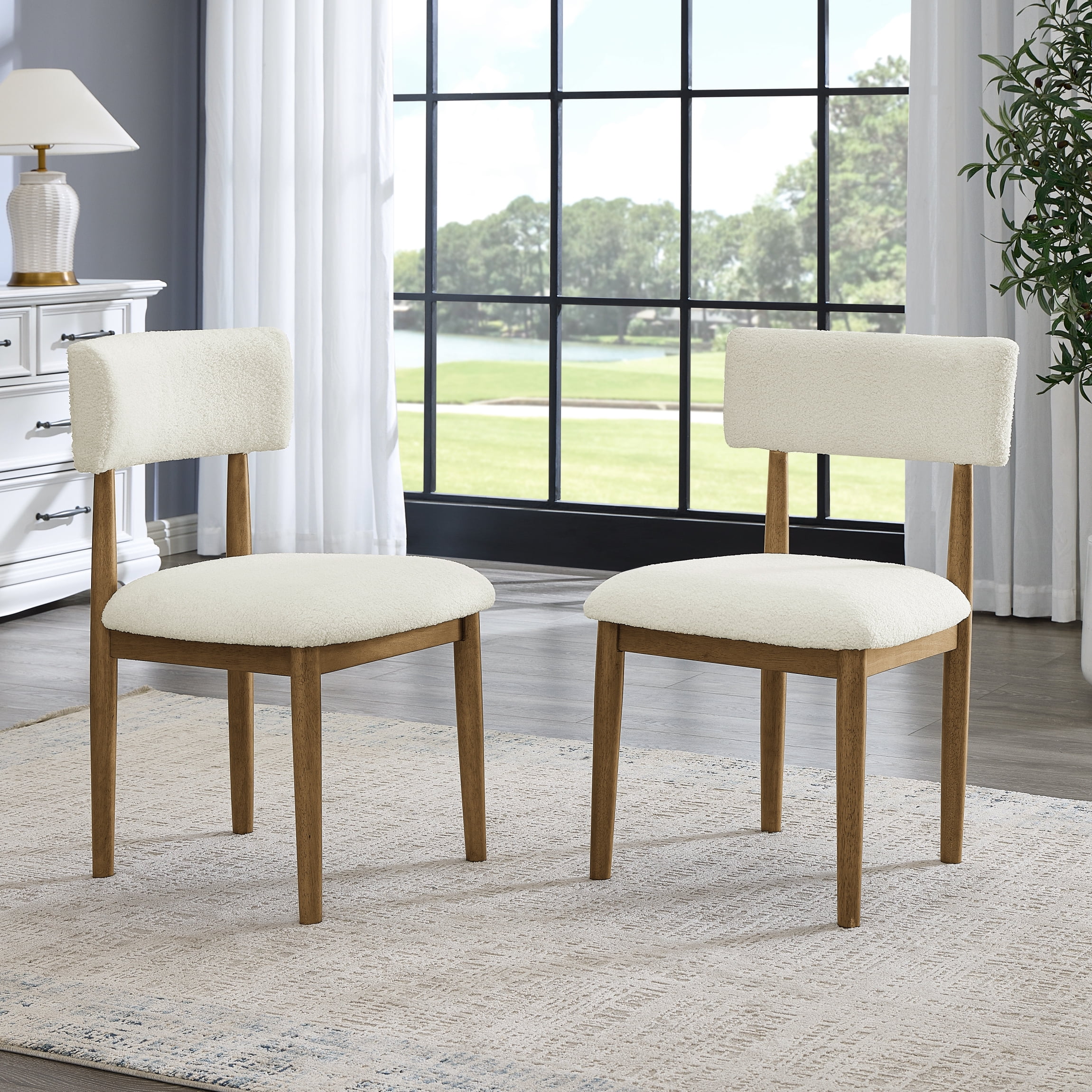 Roundhill Furniture Ellis Boucle Upholstered Dining Chairs, Set of 2