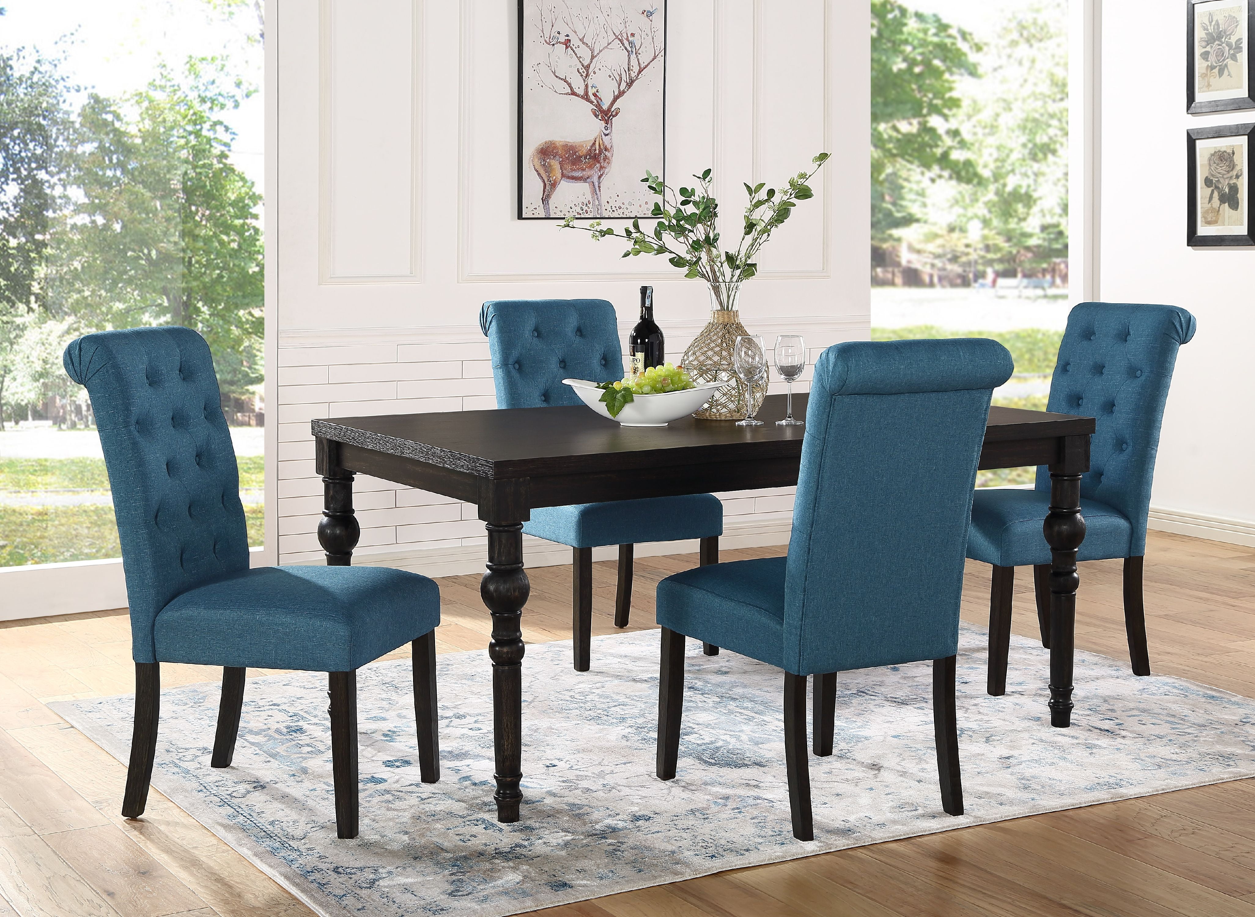 Roundhill Furniture Leviton Urban Style Dining Set: 30'' Height Table and 4 Chairs, Blue