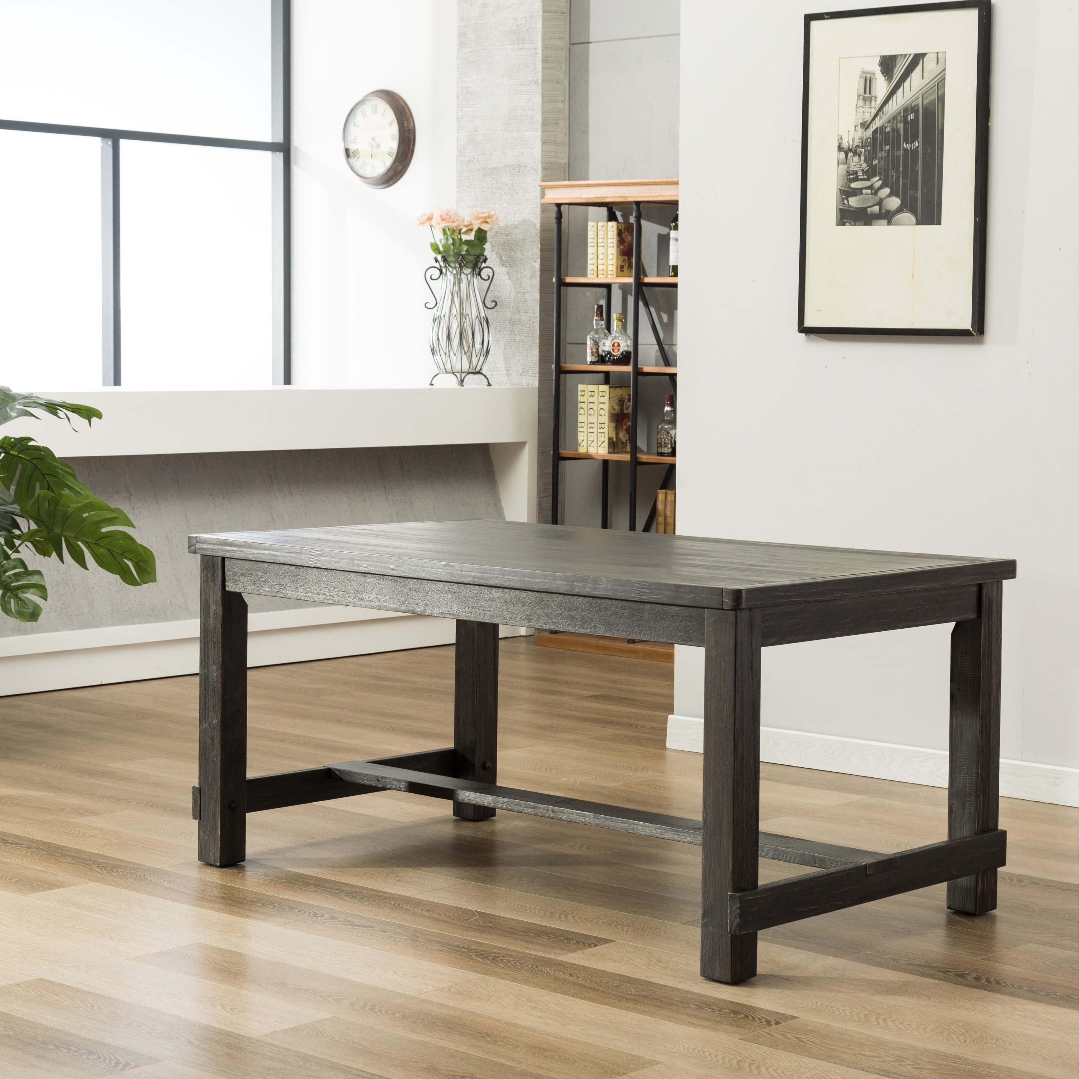 Roundhill Furniture Lotusville Antique Black Finish Rectangular Wood Dining Table