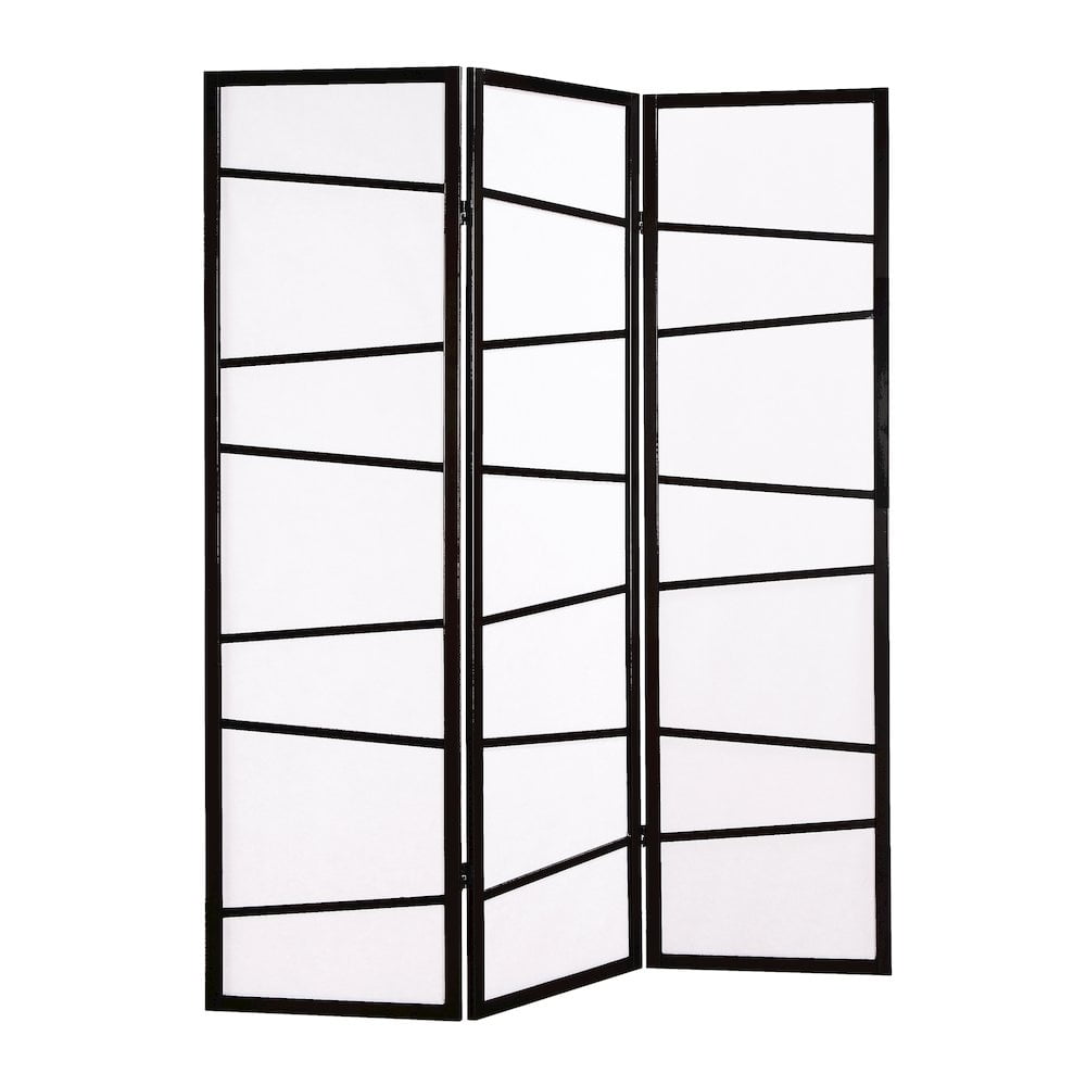 Roundhill Furniture Paper and Wood 3-Panel Screen Room Divider in Black