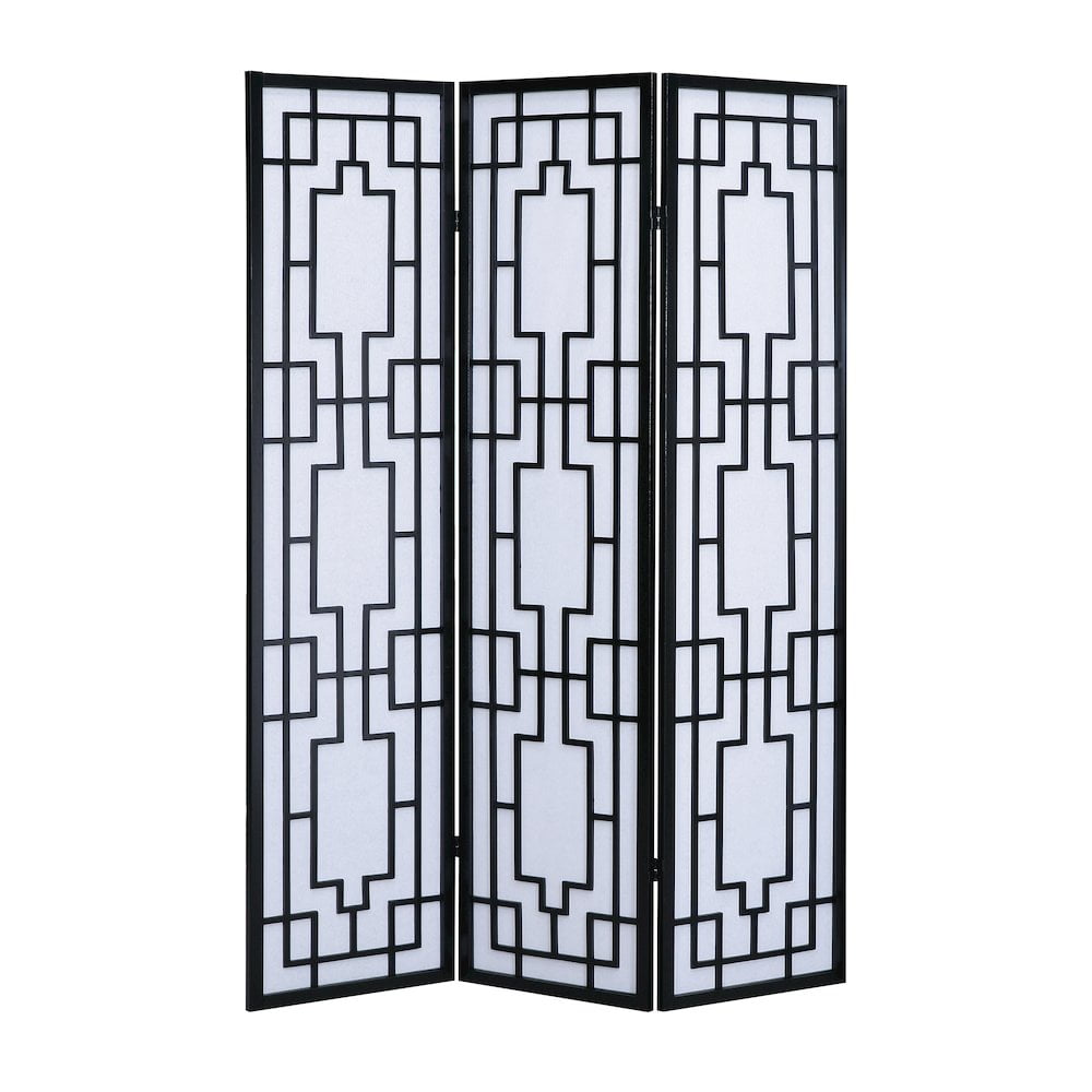 Roundhill Furniture Sudoku Paper and Wood 3-Panel Room Divider Screen in Black