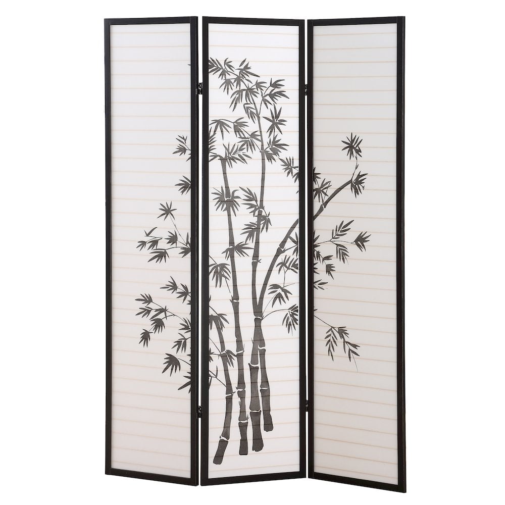 Roundhill Furniture 3-Panel Oriental Shoji Screen/Room Divider in Black