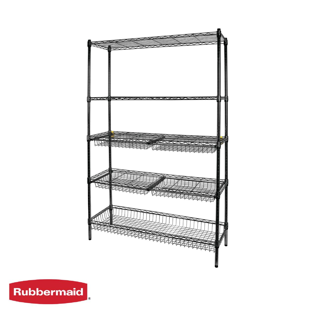 Rubbermaid 5-Tier Deluxe Heavy Duty Black Wire Shelving Unit with Drawers & Basket, 1520lb Capacity