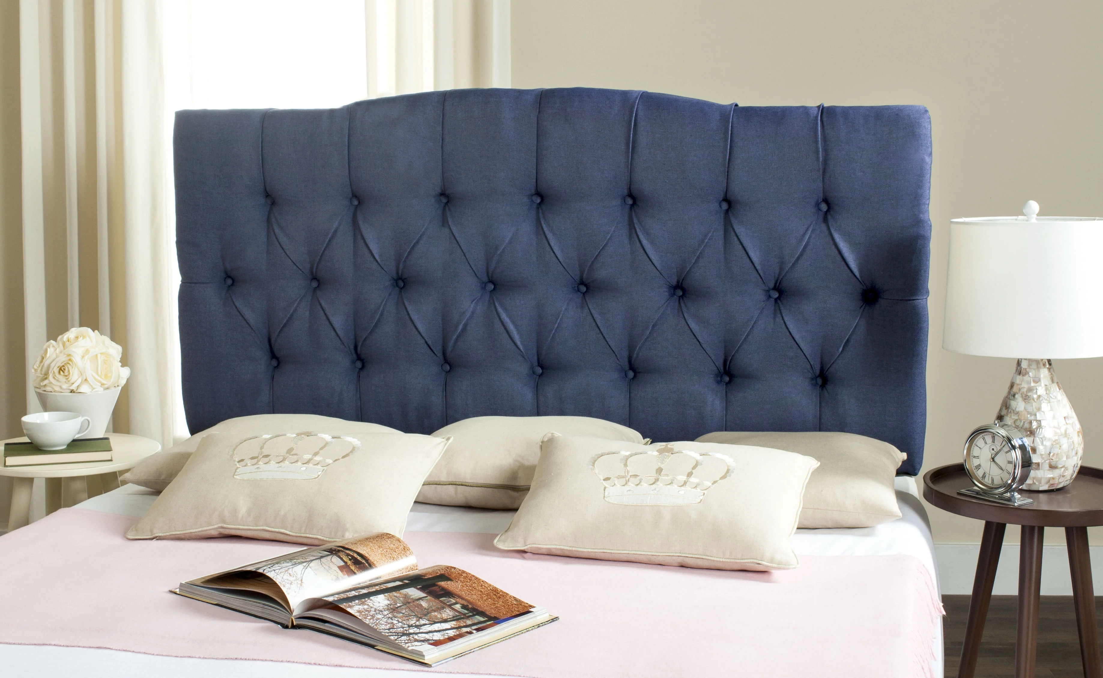 Safavieh Axel Modern Glam Tufted Headboard, Queen, Navy
