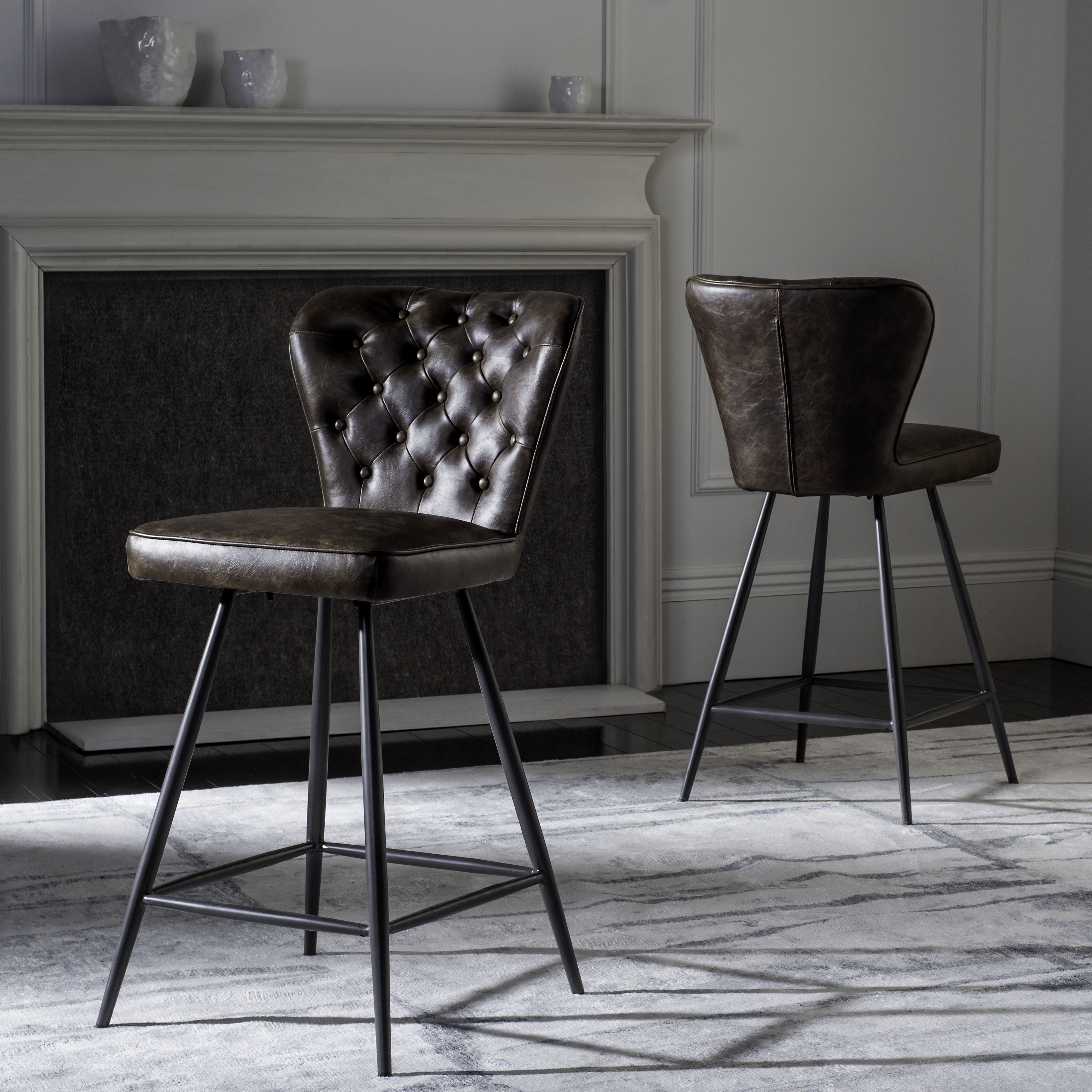 Safavieh Ashby Tufted Leather Swivel Counter Stool, Set of 2