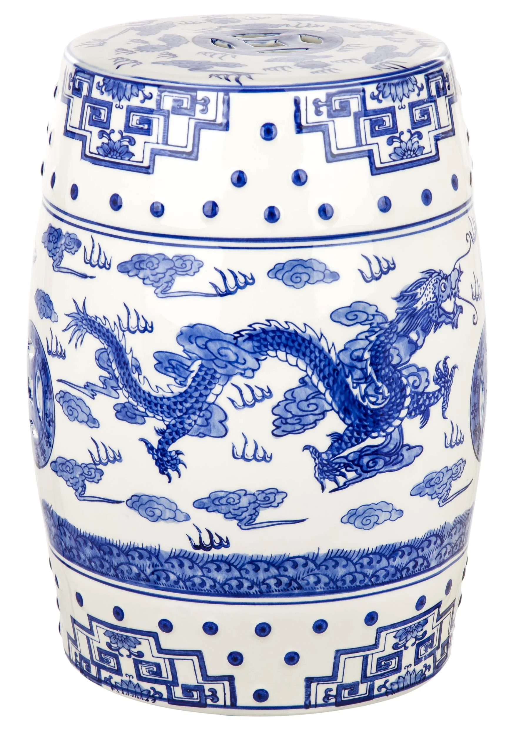 Safavieh Dragon's Breath Chinoiserie Garden Patio Stool, Blue