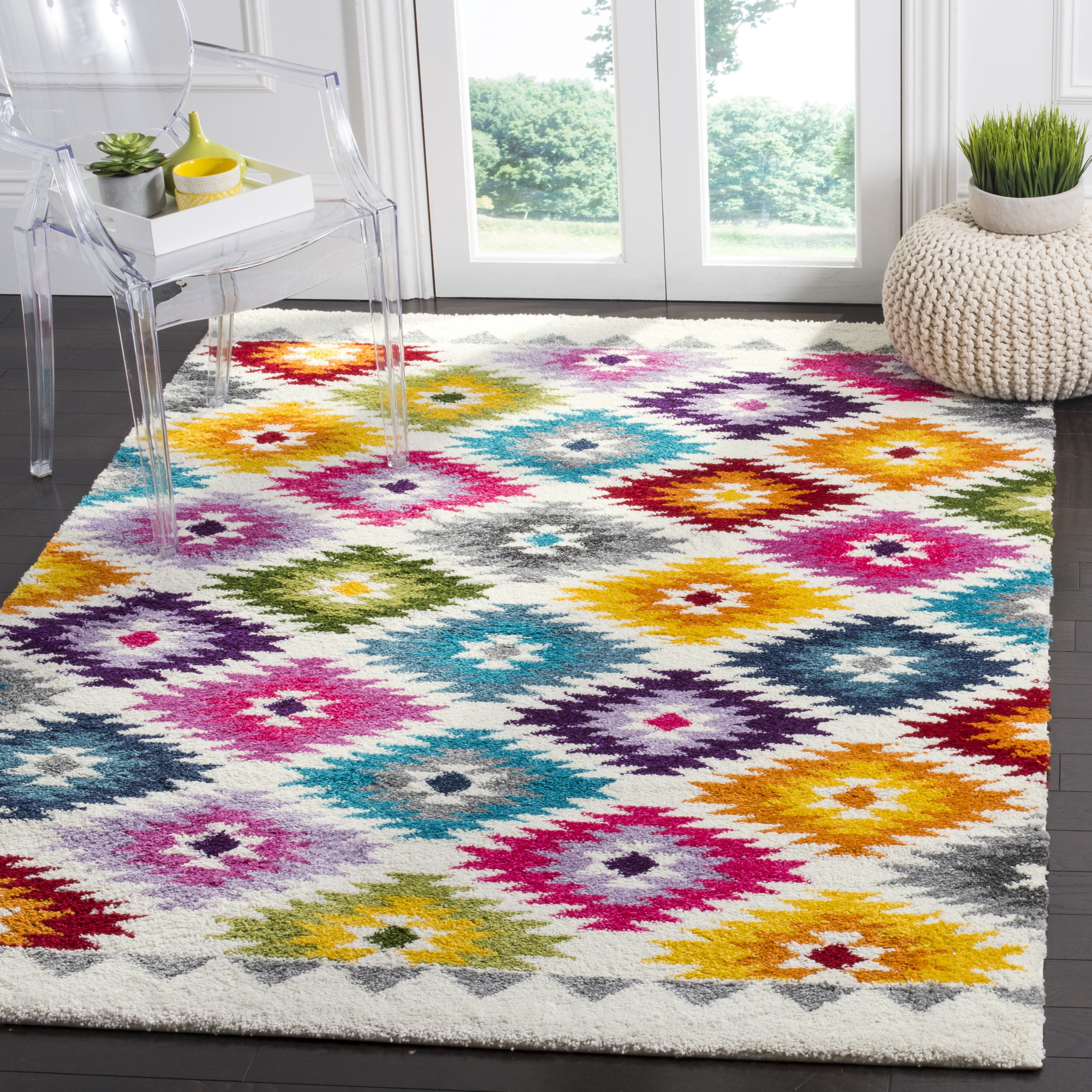 Safavieh Fiesta Frona Geometric Shag Area Rug, Cream/Multi, 5'1" x 7'6"