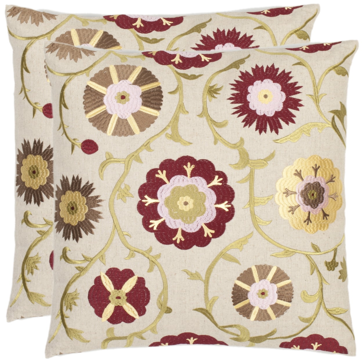 Safavieh Floral 18-inch Cream/ Red Decorative Pillows (Set of 2)