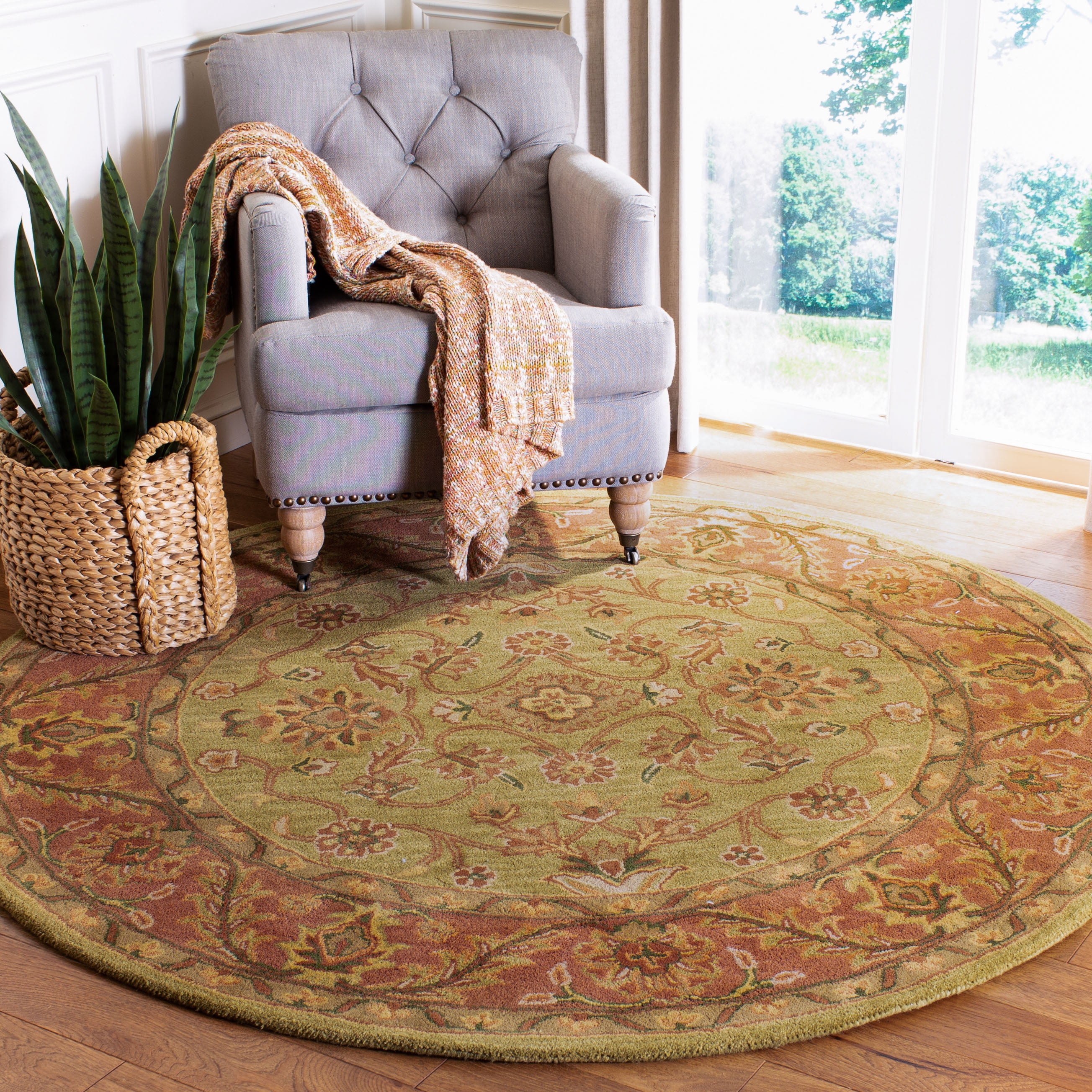Safavieh Golden Jaipur Dreda Bordered Wool Area Rug, Green/Rust, 6' x 6' Round