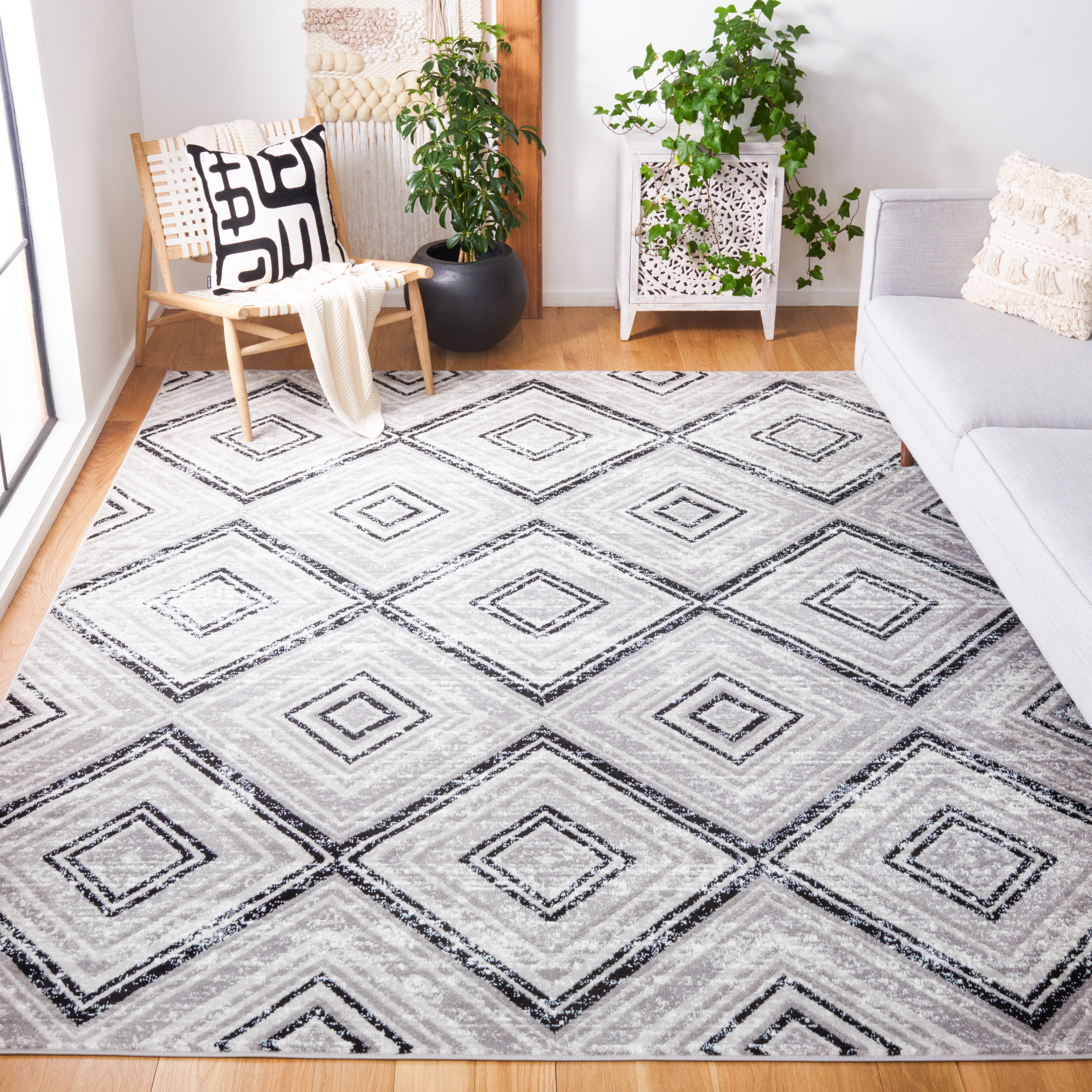 Safavieh Skyler Edwige Modern Rug Grey/Black 10' x 14' 10' x 14' Indoor Bedroom,Living Room,Dining Room Black Rectangle
