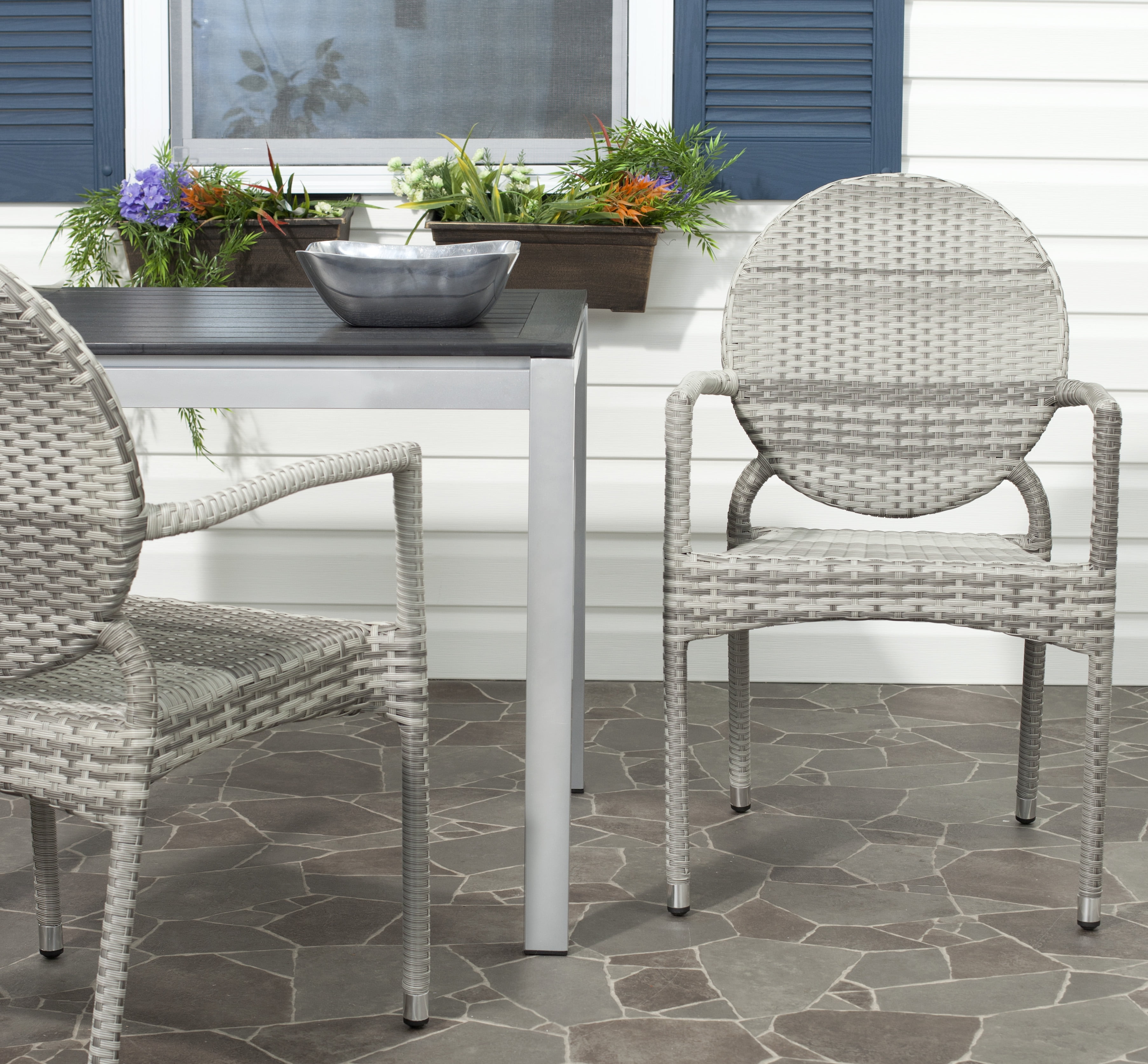 Safavieh Valdez Outdoor Patio Stacking Arm Chair, Set of 2 - Grey