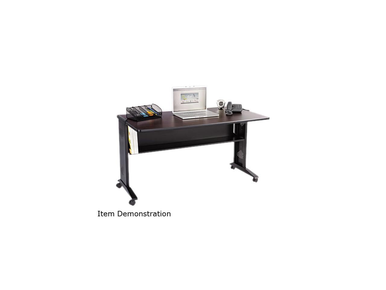 Safco 54" Reversible Top Mobile Metal Computer Desk in Mahogany and Oak