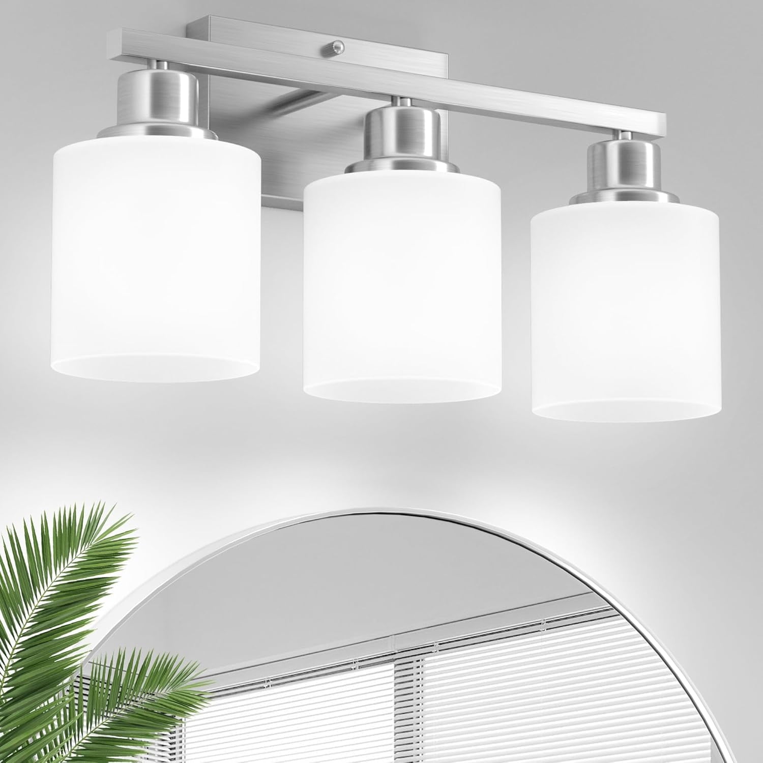 Sailstar Bathroom Light Fixtures, Modern 3 Lights Bathroom Lights over Mirror, E26 Standard Base, Glass Shade & Anti-rust Nickel Finished (Bulbs Not Included)