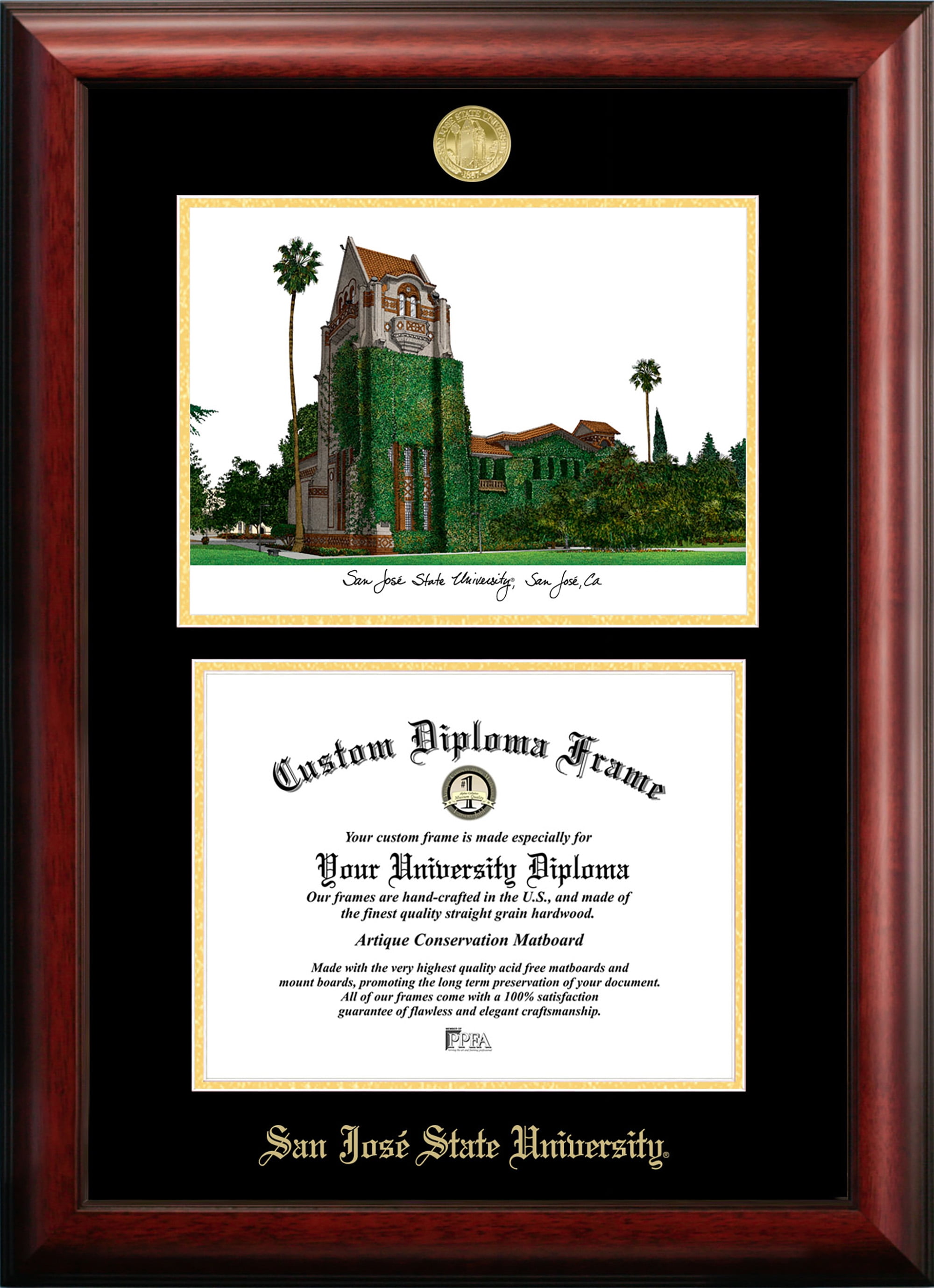 San Jose State University 8.5" x 11" Gold Embossed Diploma Frame with Campus Images Lithograph