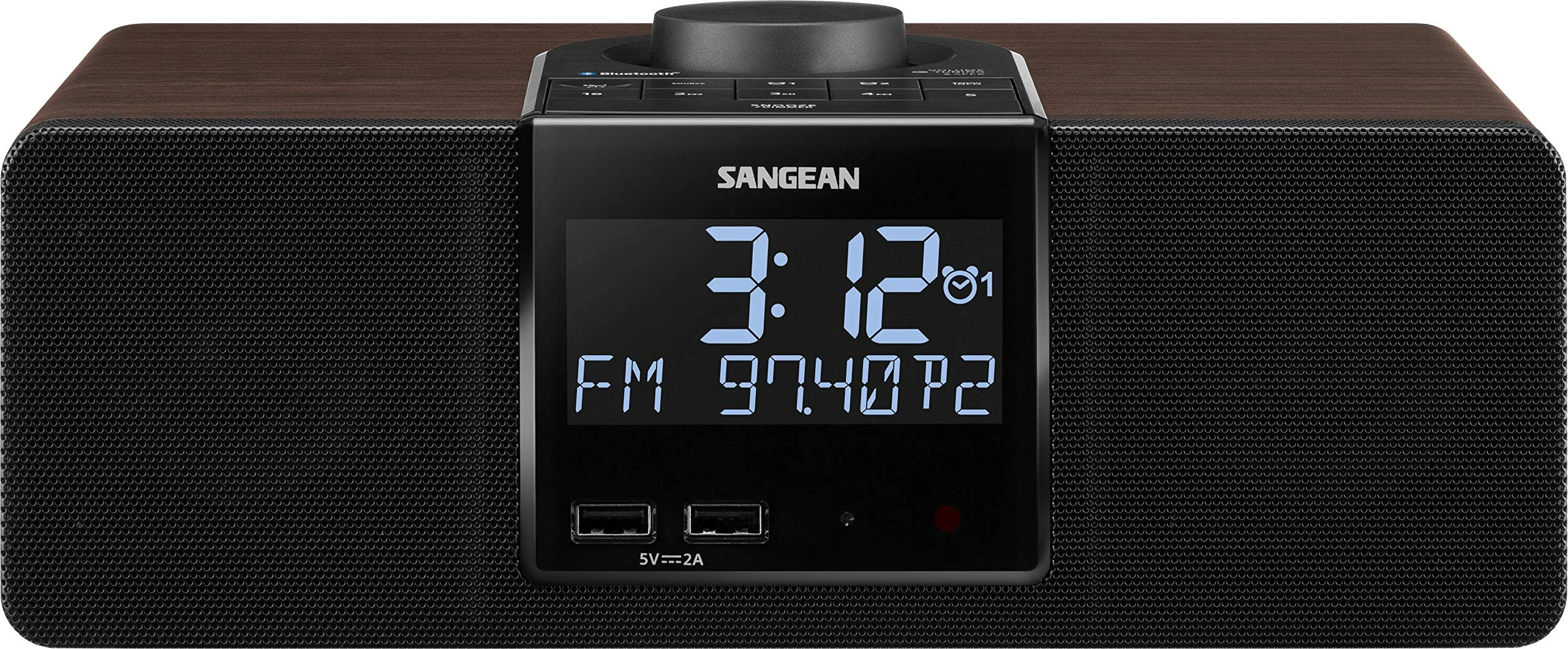 Sangean RCR-40 AM/FM Bluetooth Tabletop Wooden Clock Radio with Alarm and Sleep Timers