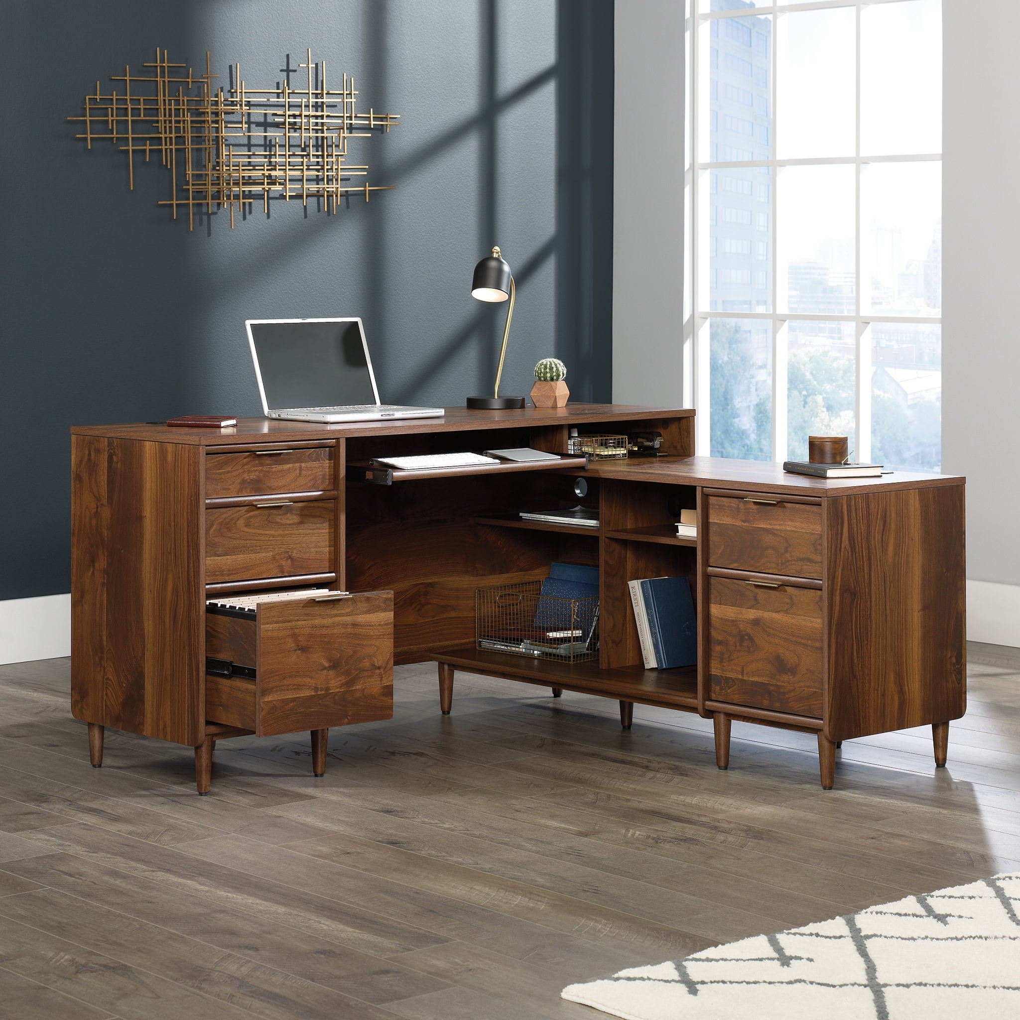 Sauder Clifford Place L-Shaped Desk, Grand Walnut Finish