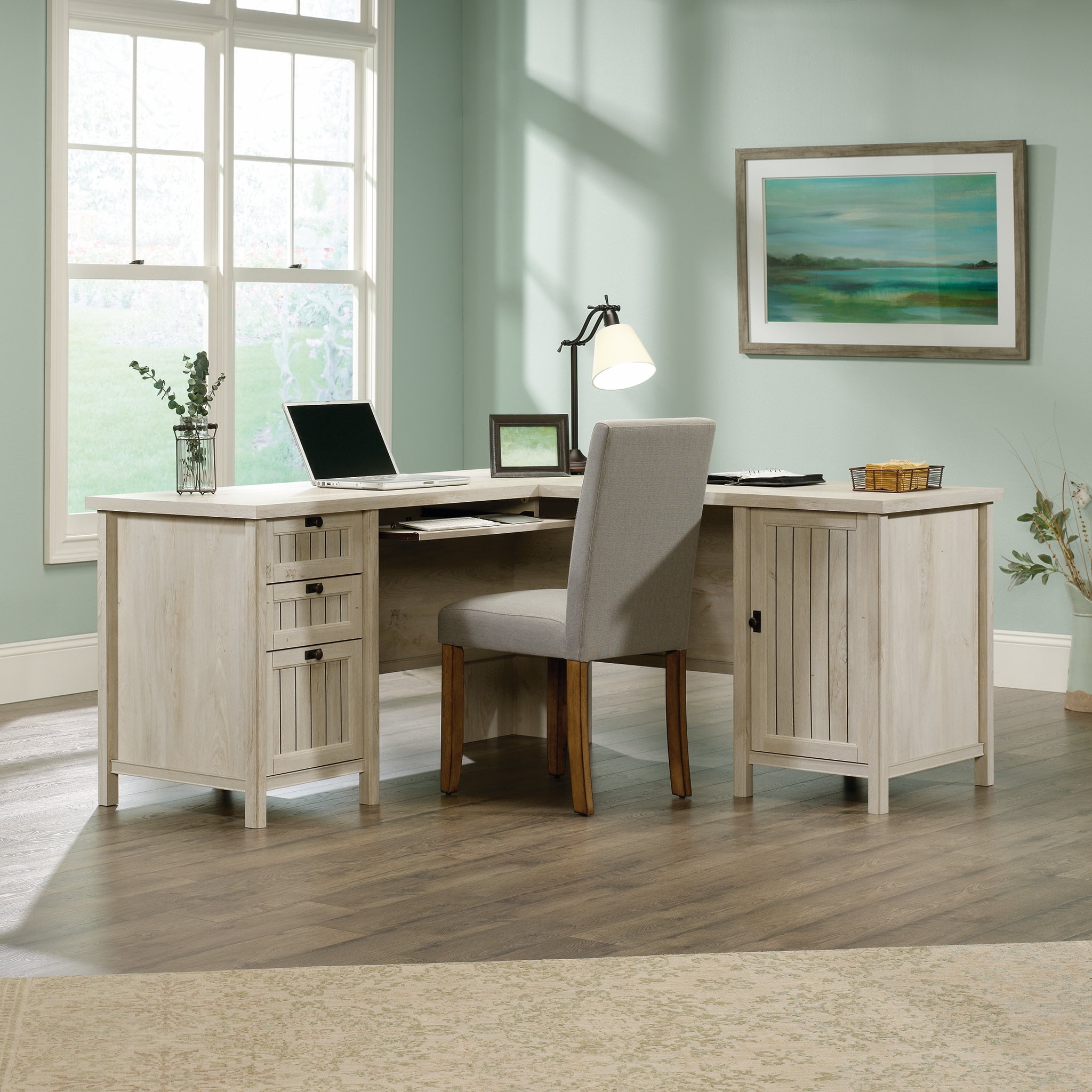 Sauder Costa L-Shaped Computer Desk, Chalked Chestnut Finish