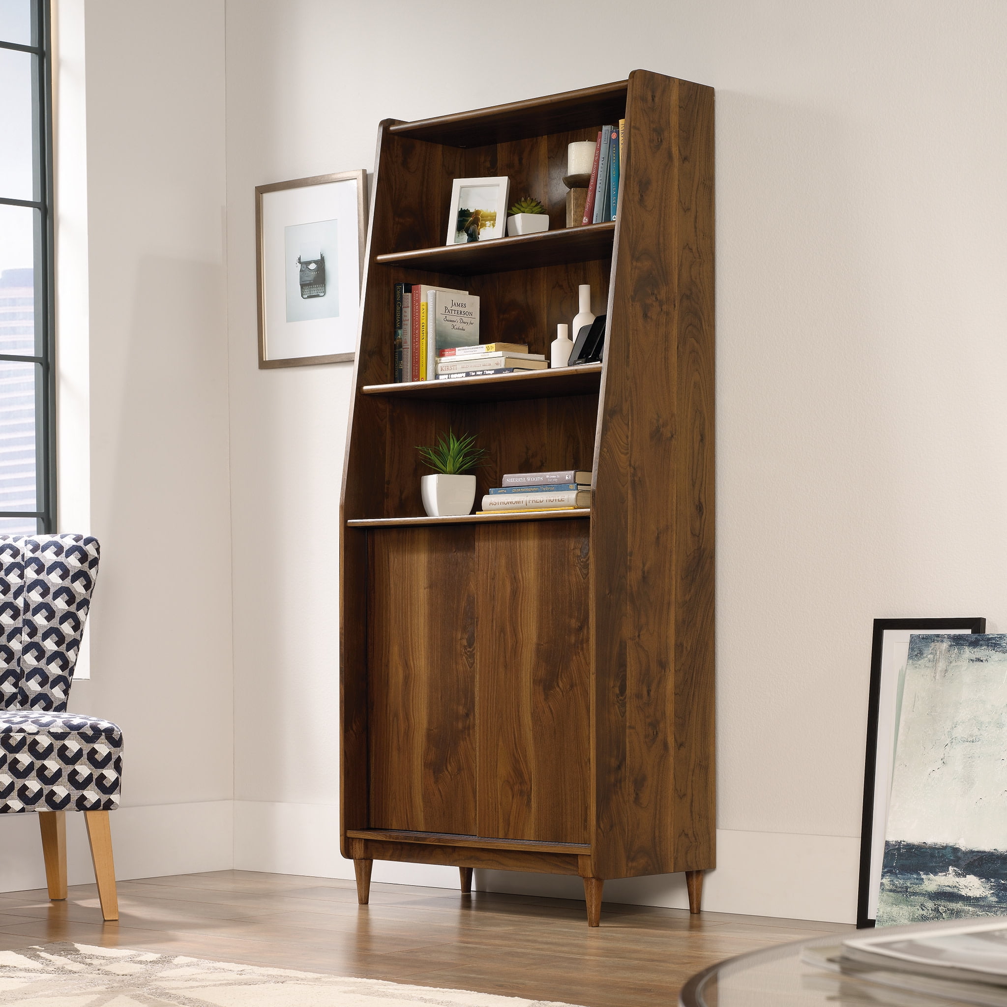 Sauder Harvey Park Wide Bookcase, Grand Walnut Finish