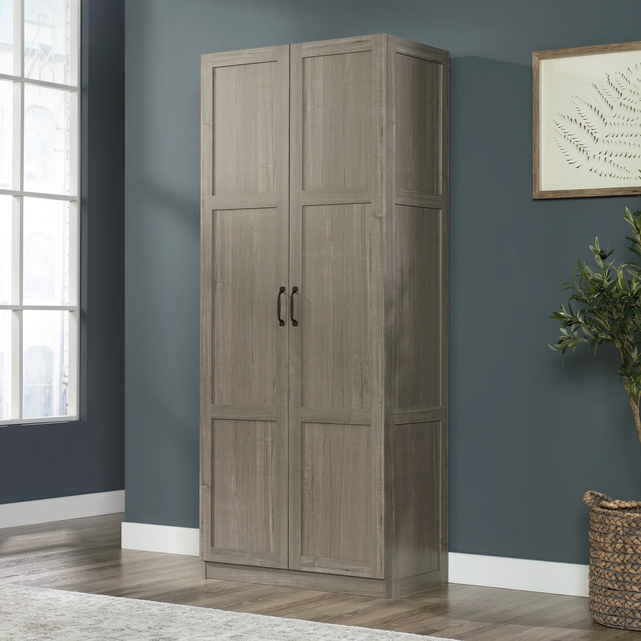 Sauder Select Storage Cabinet, Silver Sycamore Finish