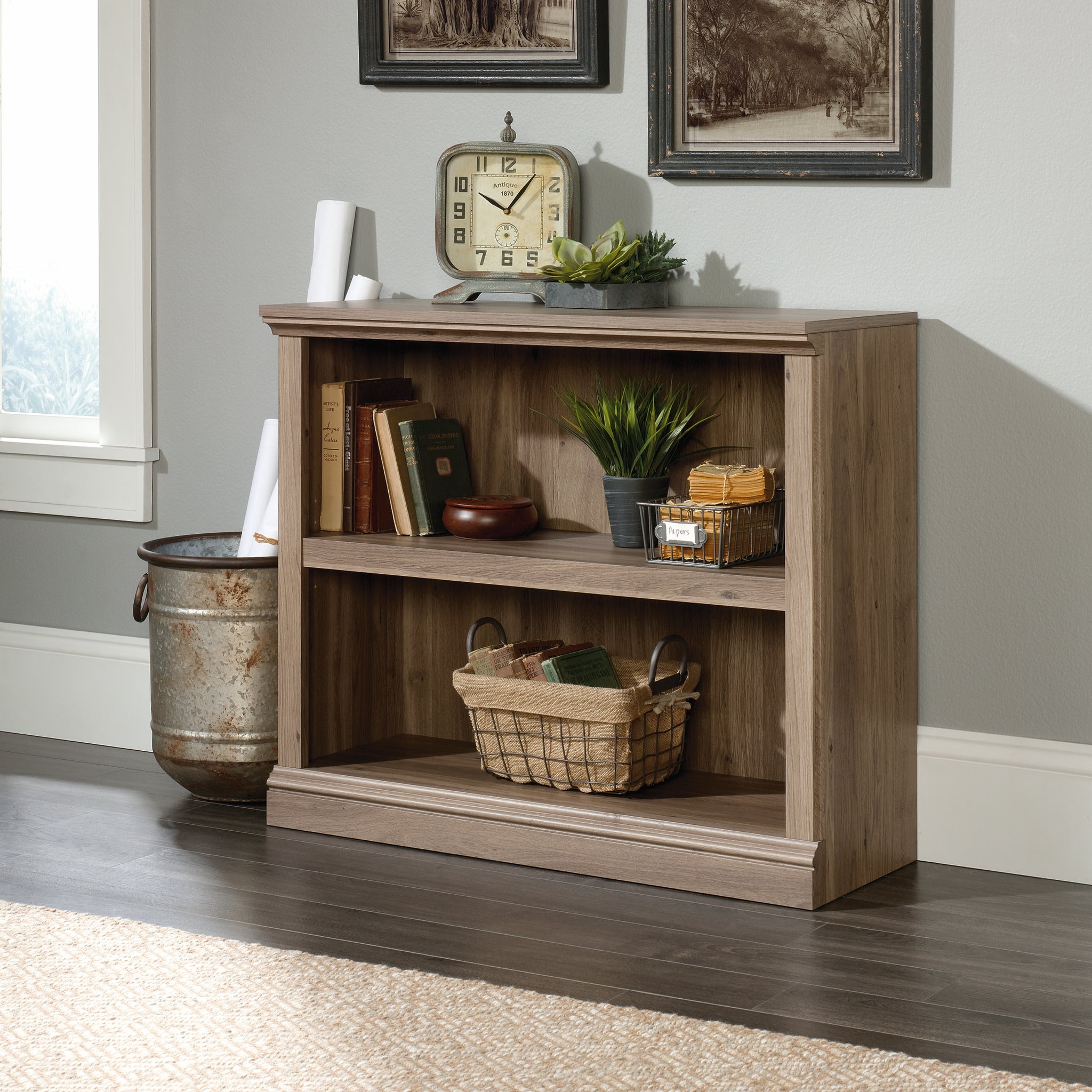 Sauder Select 2-Shelf Bookcase, Salt Oak Finish