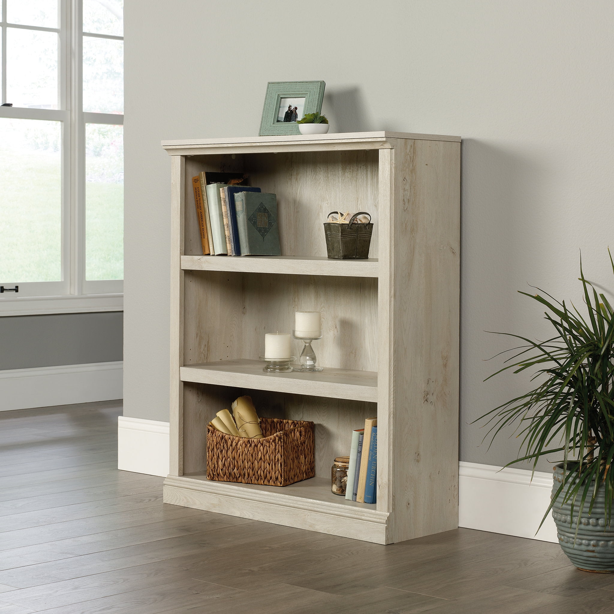 Sauder 3-Shelf Bookcase, Chalked Chestnut Finish