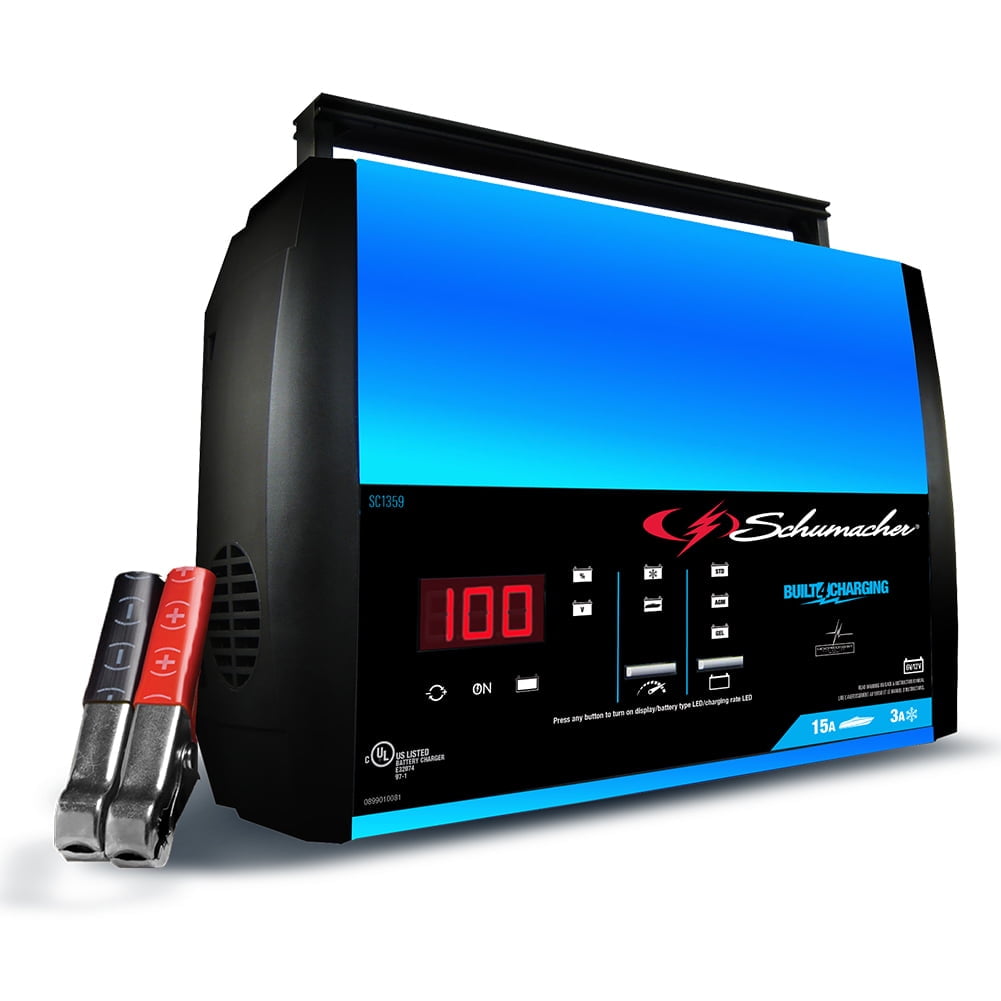 Schumacher Electric 15A Car Battery Charger and Maintainer, Battery Tester, 6V/12V Sport, Auto, and Marine Batteries, SC1359