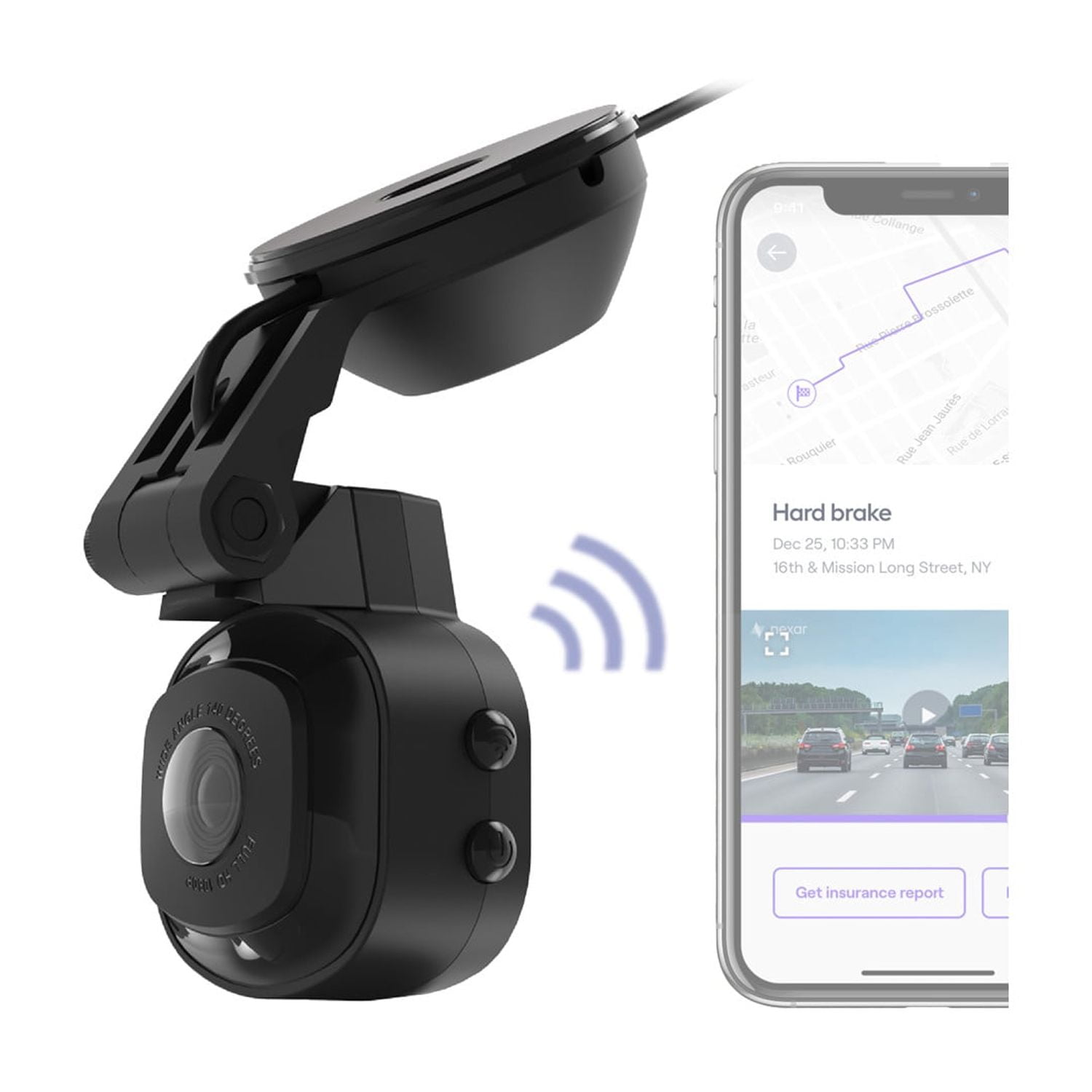 Scosche NEXC11032W-SP1 Full HD Smart Windshield Mount Car Dash Cam Powered by Nexar Black