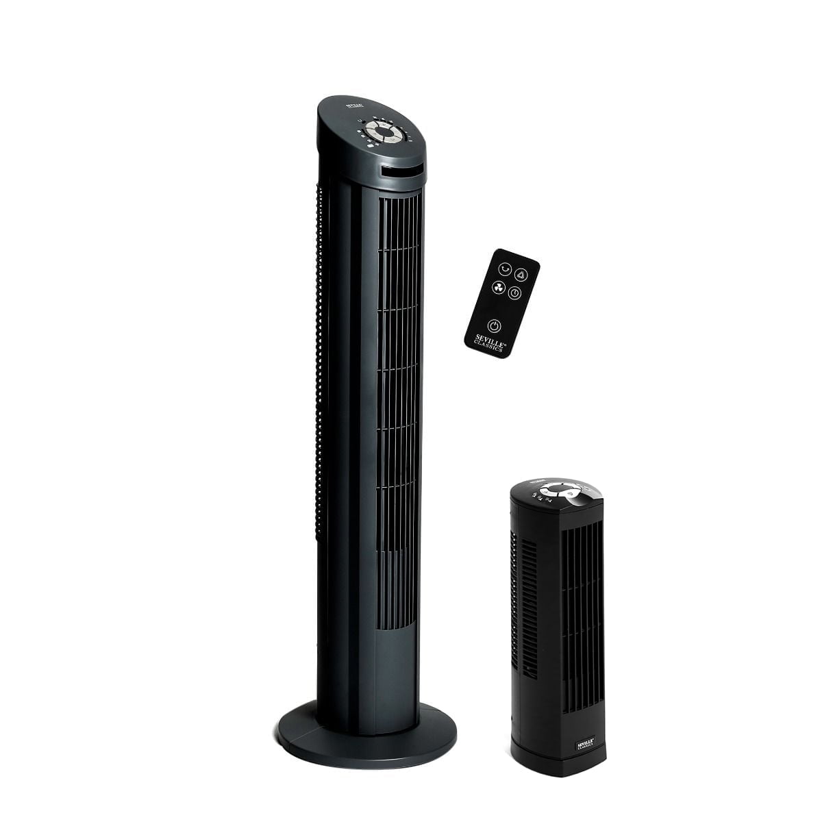 Seville Classics Ultra Slimline Tower Fan Combo Pack - 40" Tower Fan & 17" Personal Tower Fan, Black