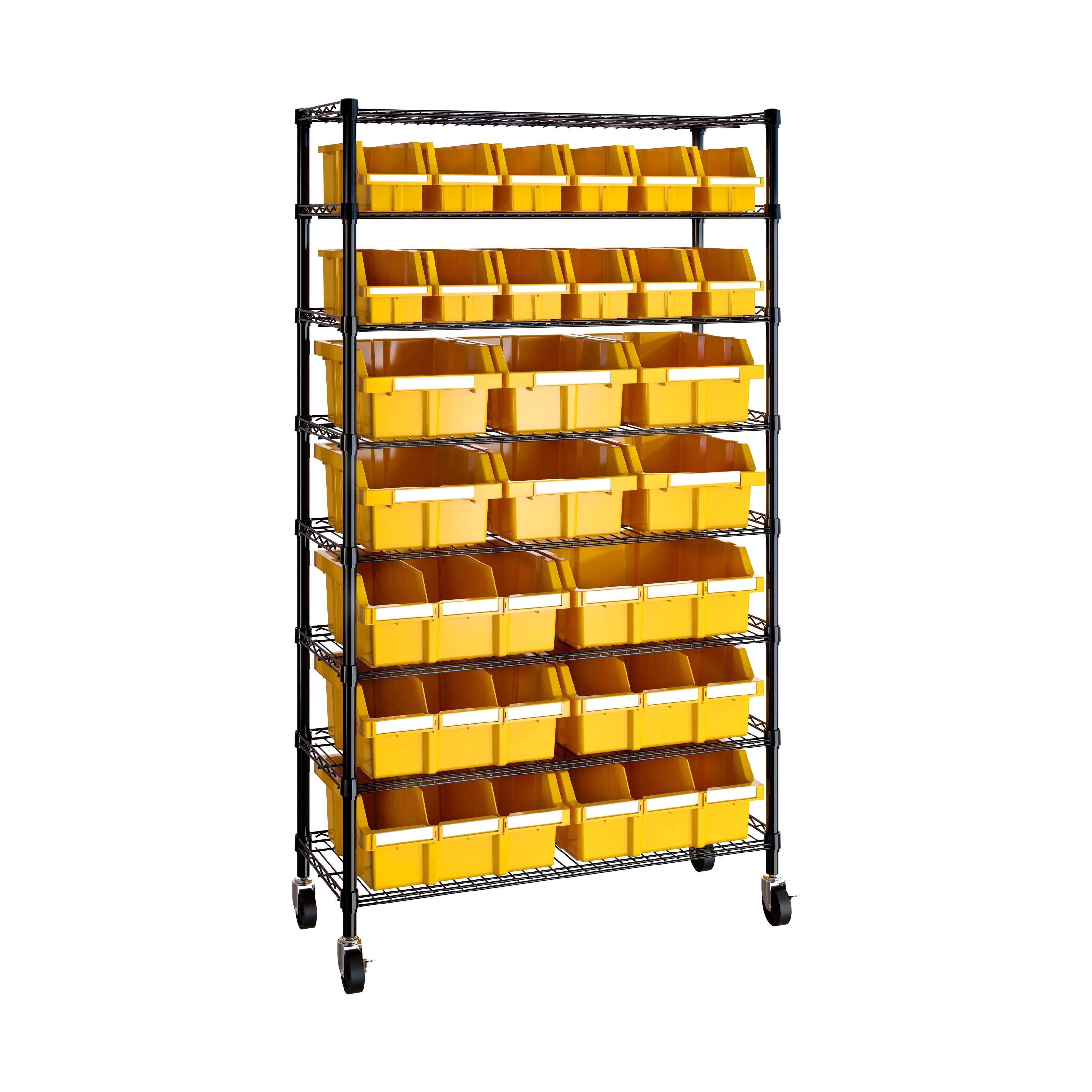 Seville Classics 8-Tier NSF 24-Bin Rack, 36" W x 14.25" D x 63.5" H, Yellow