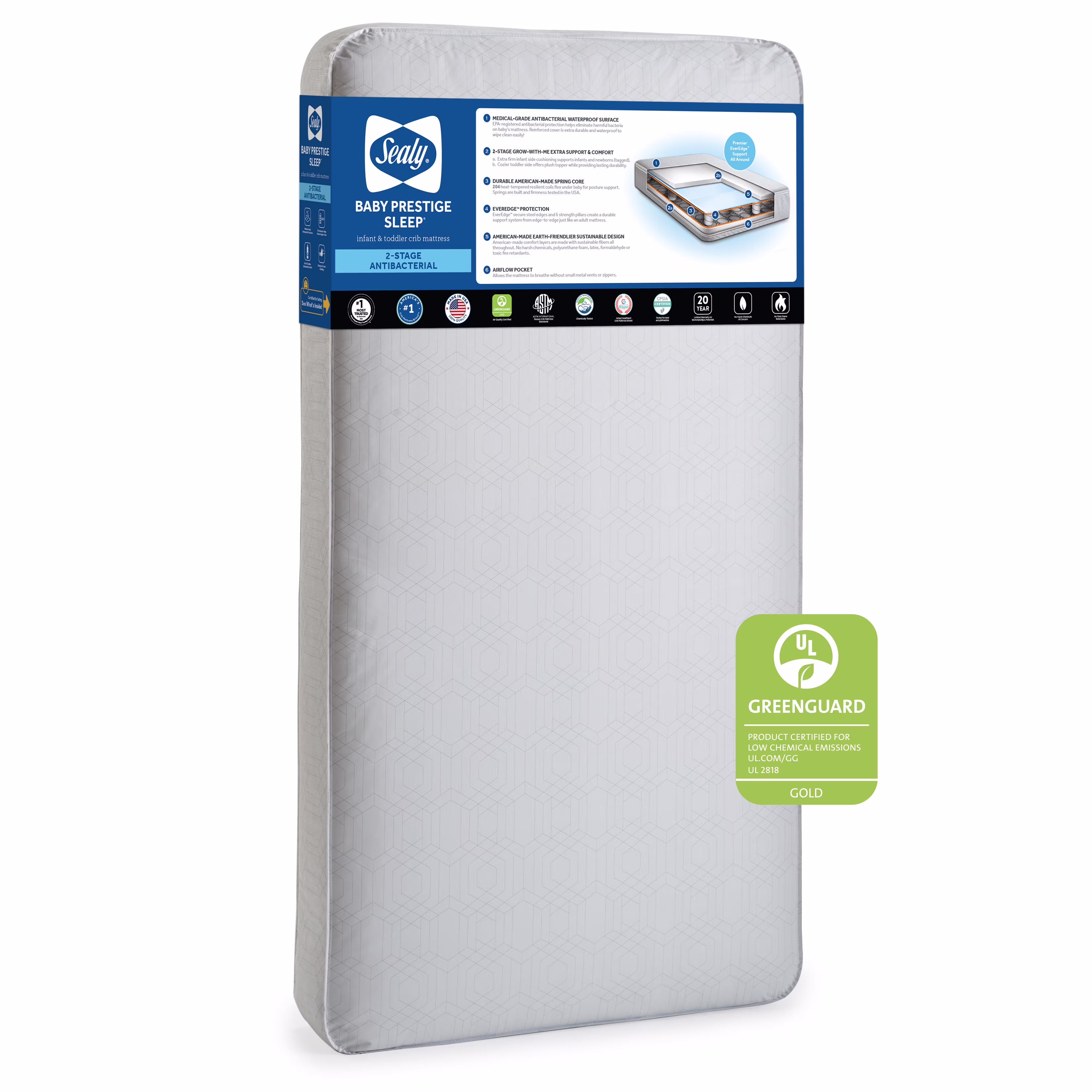 Sealy Baby Prestige Sleep 2-Stage Crib Mattress and Toddler Mattress, Antibacterial Waterproof