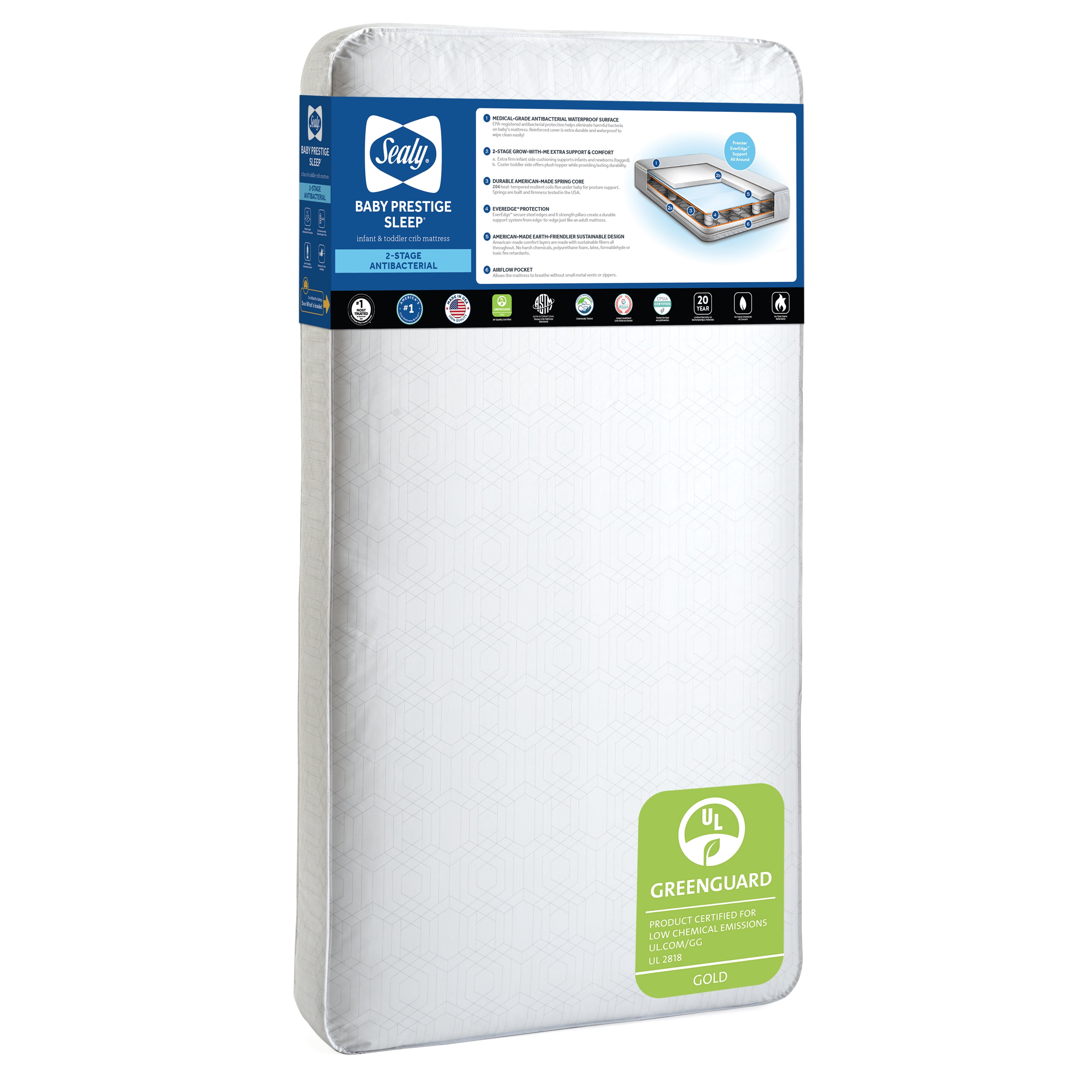 Sealy Baby Prestige Sleep 2-Stage Crib Mattress and Toddler Mattress, Antibacterial Waterproof