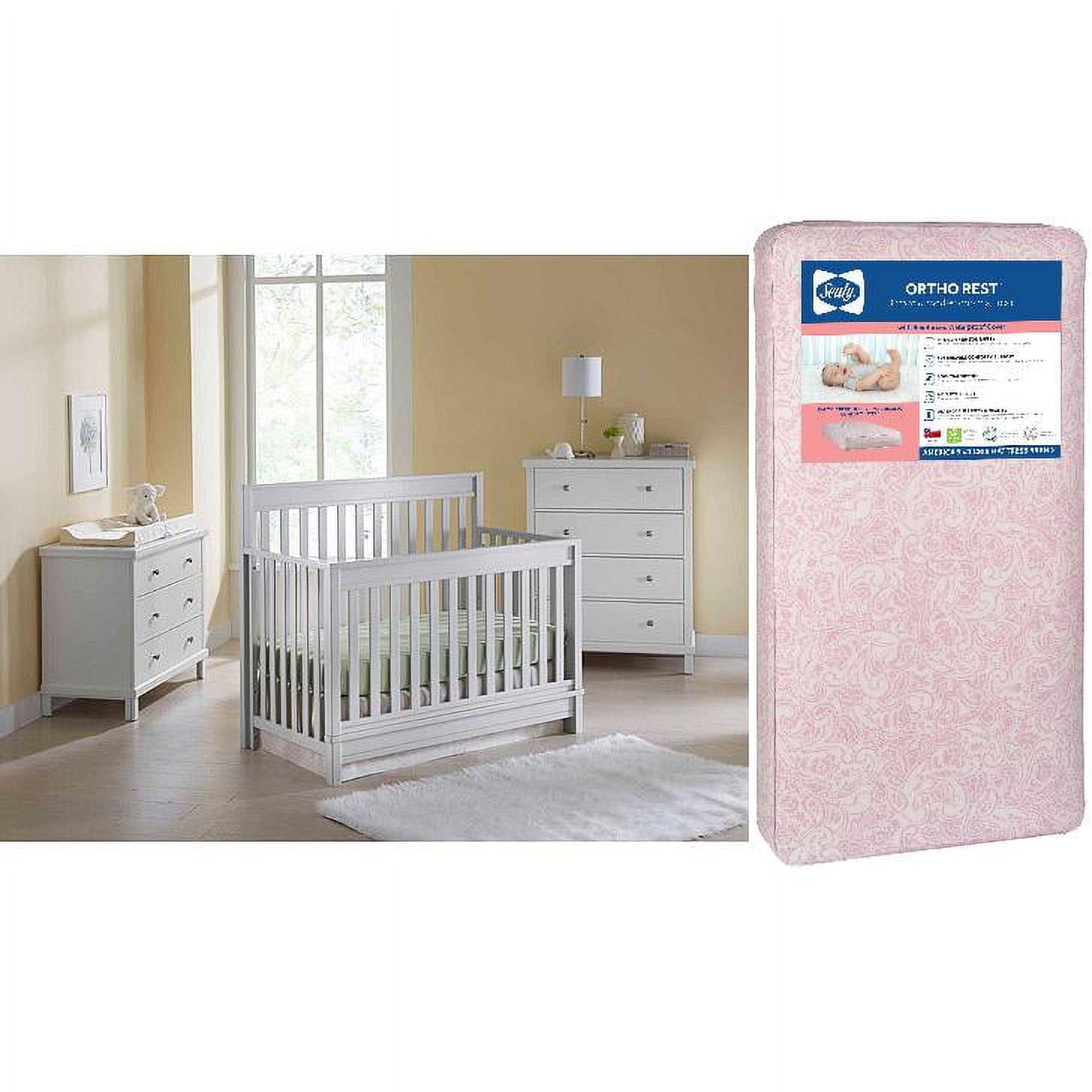 Sealy Bella 4-in-1 Crib with Sealy Pink Ortho Rest Mattress