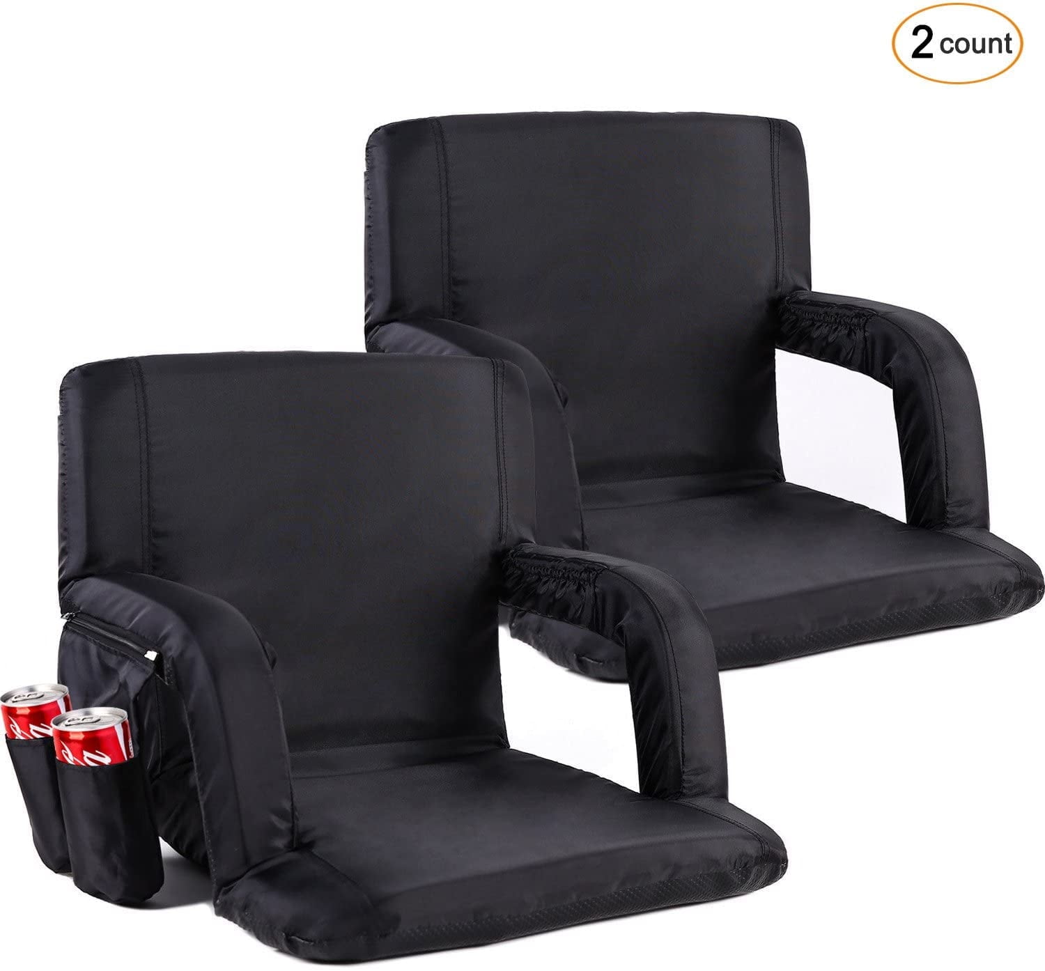 Seamander Large Foldable Black Stadium Seat with 2 Seats