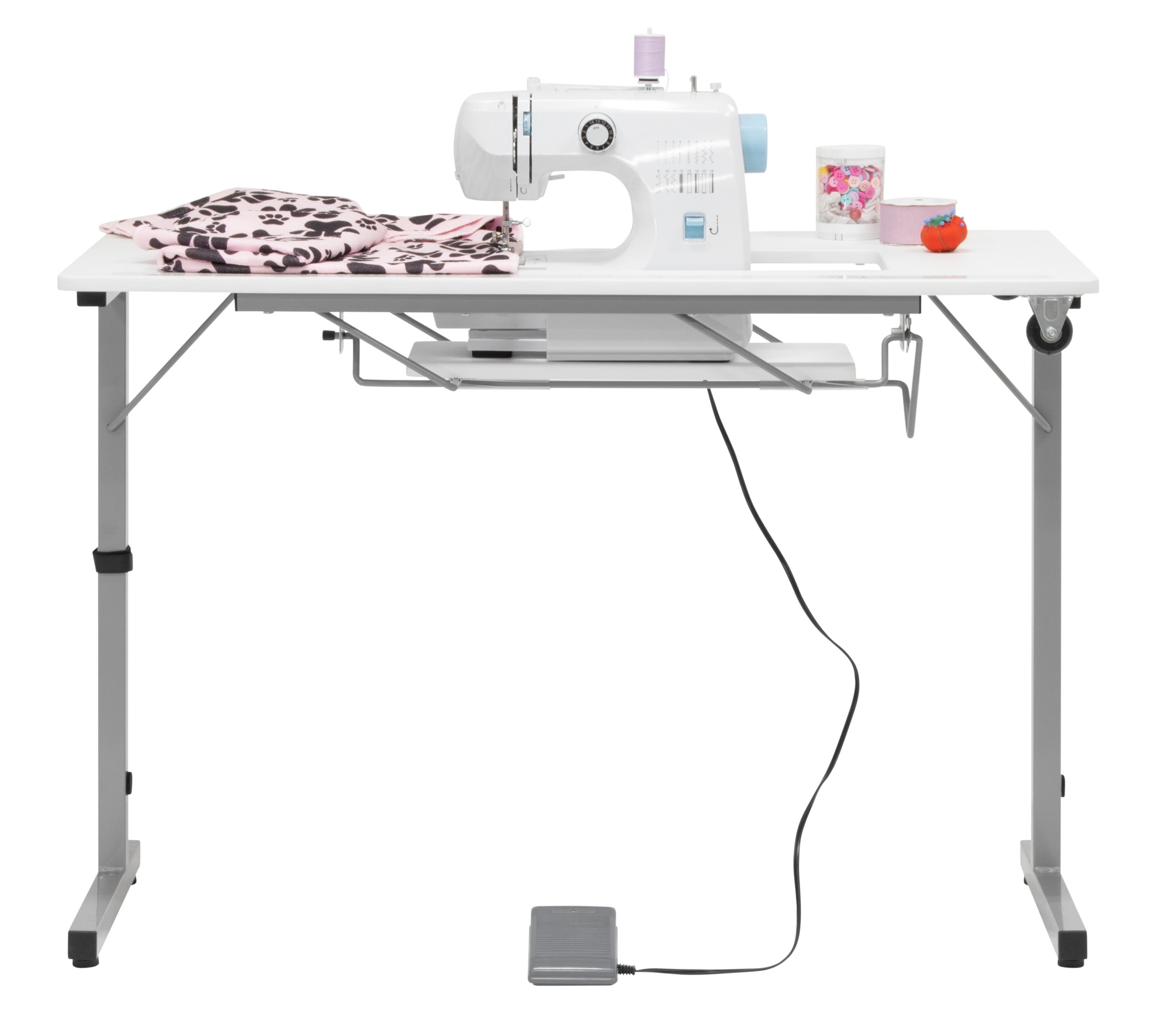 Sew Ready Rollaway II Folding Rolling Portable Sewing Table Silver / White