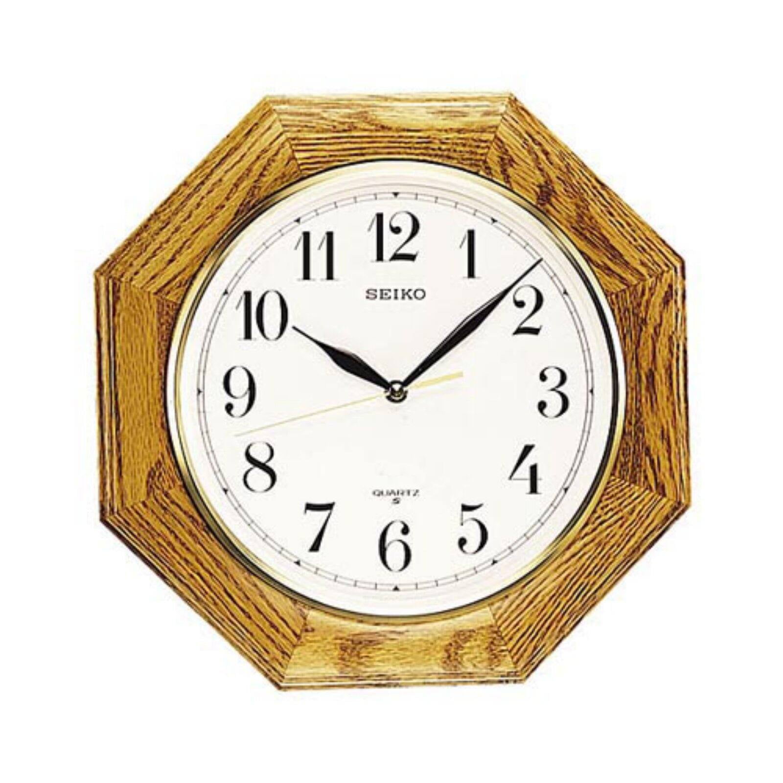 Seiko 12" Traditional Octagon Shape Wall Clock - Medium Brown Solid Oak 12", Quartz, Analog, QXA102BC