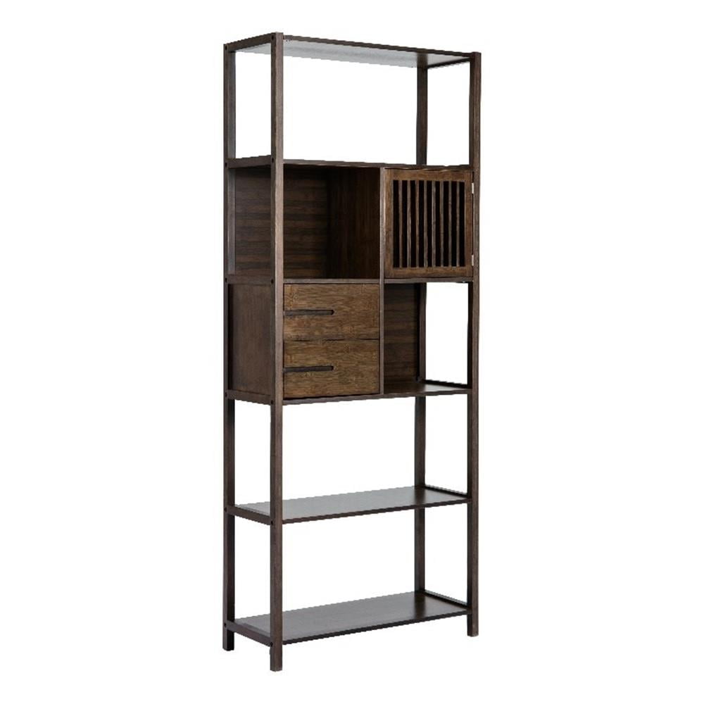 Selma Bamboo Bookcase with Right Facing Spindle Cabinet in Cappuccino Finish