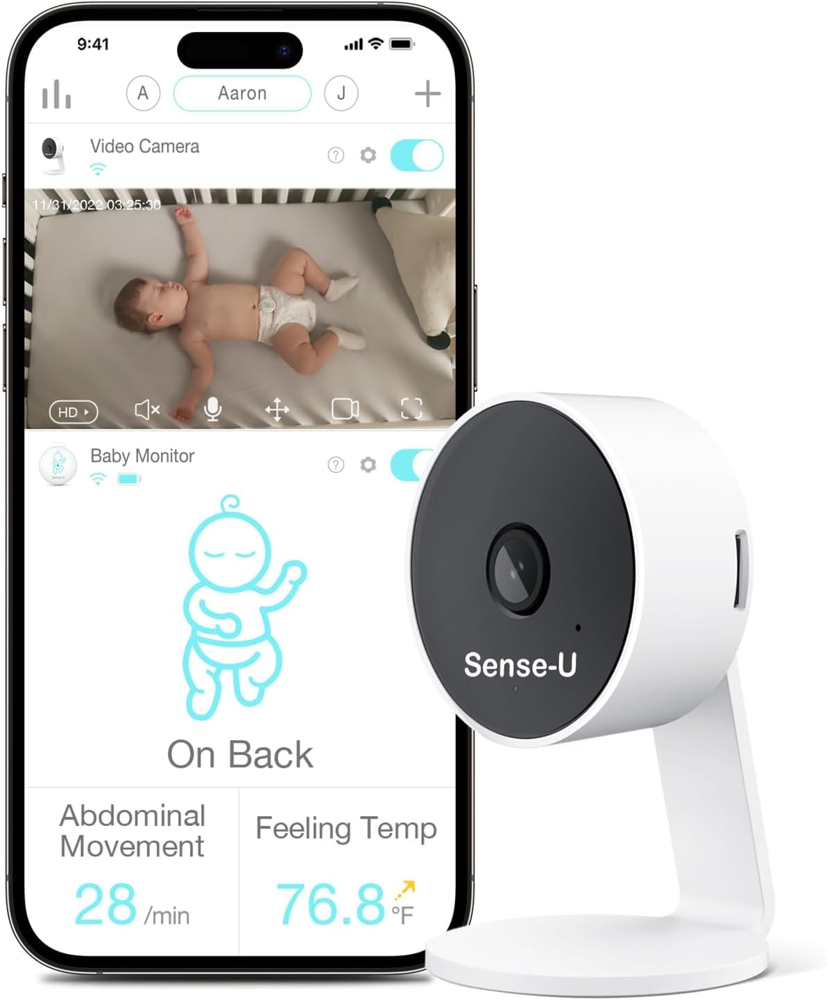 Sense-U HD Video Baby Monitor with 1080P HD WiFi Camera and Background Audio, Night Vision, 2-Way Talk, Motion Detection & No Monthly Fee (Compatible Smart Baby Monitor)