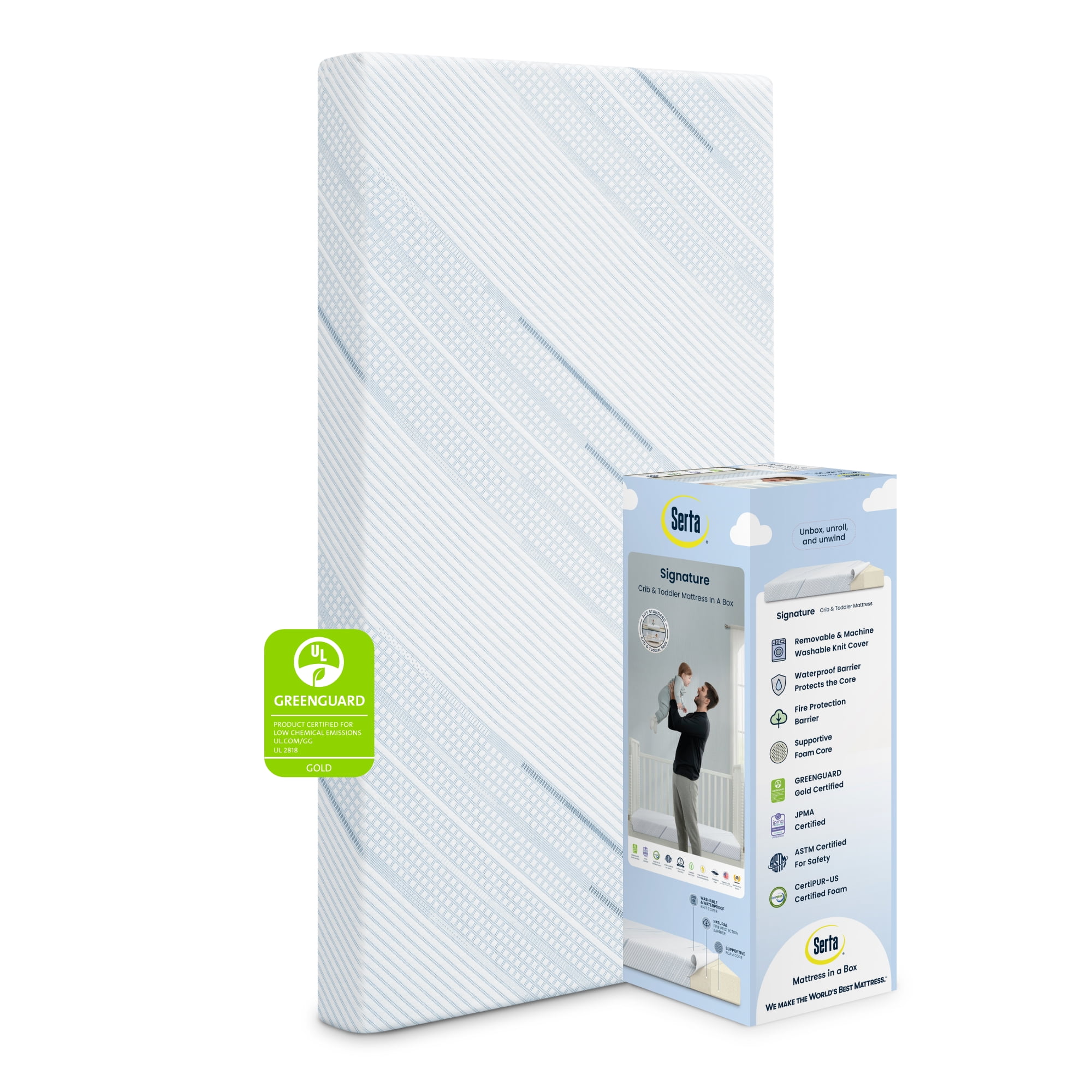 Serta Signature Dual Sided 5" Crib /Toddler Mattress in a Box, GREENGUARD Gold, Firm Plant-Based Foam