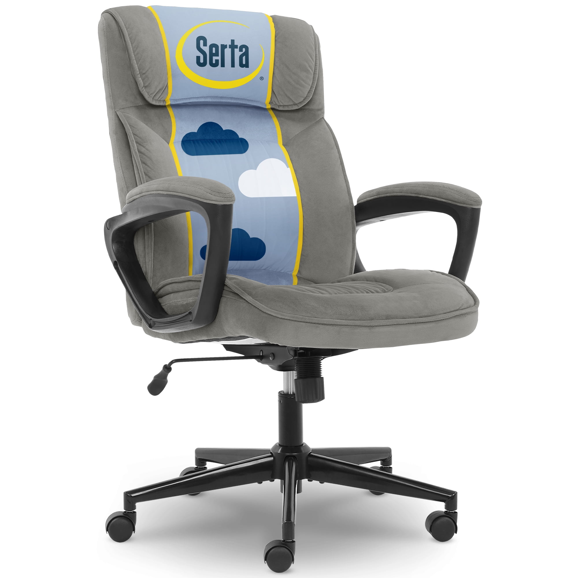 Serta Hannah Microfiber High Back Executive Office Chair with Arms, 250 lb. Capacity, Gray