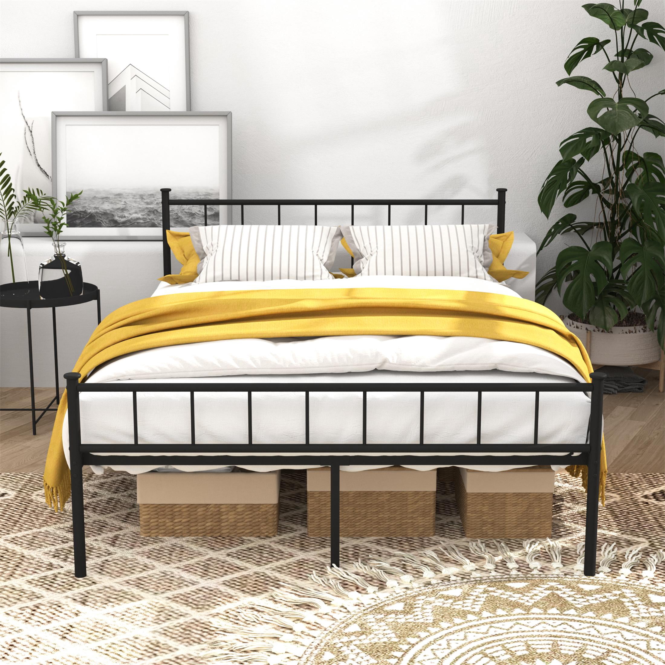 PAPROOS Full Bed Frame with Headboard and Footboard, Metal Platform Bed with Under Bed Storage, No Box Spring Needed, Noise Free, Black