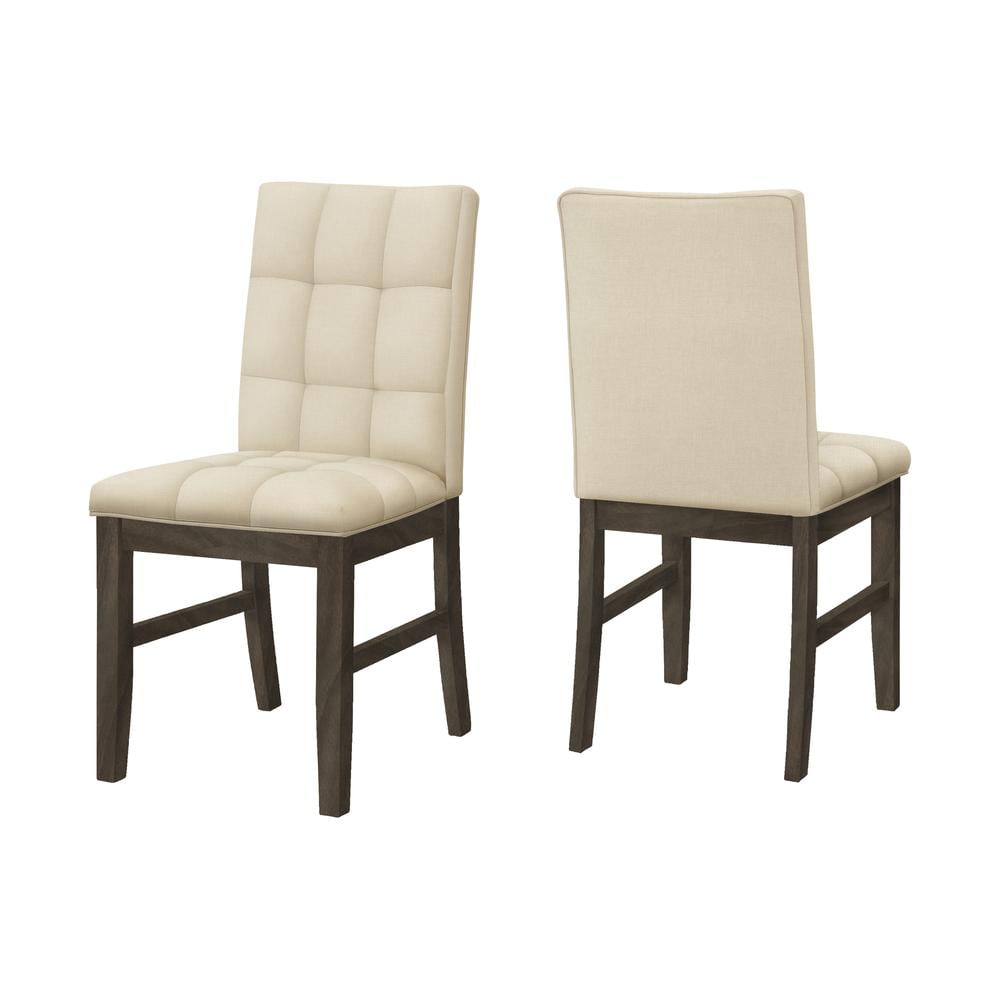 Dining Chair, 37" Height, Set Of 2, Upholstered, Dining Room, Kitchen, Cream Fabric, Grey Solid Wood, Transitional