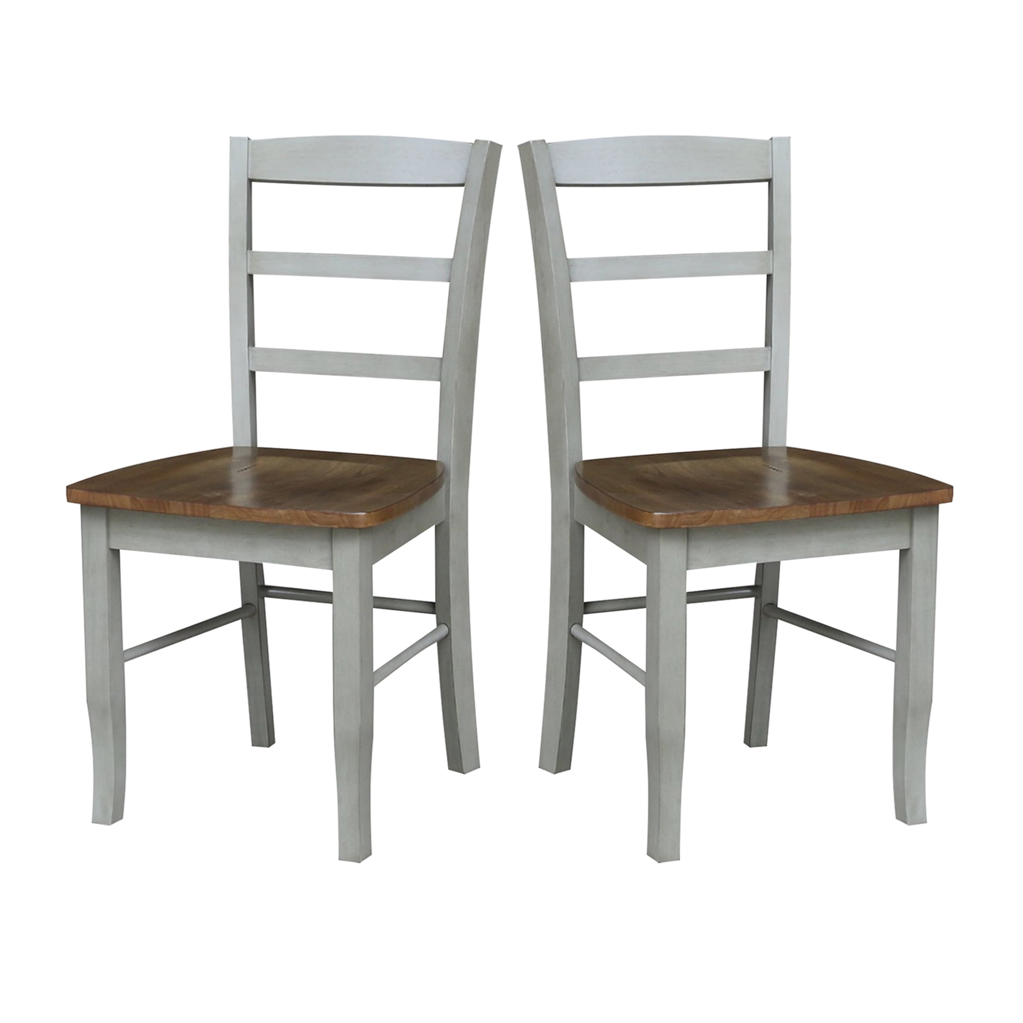 Set of 2 Solid Wood Madrid Ladderback Chairs in Distressed Hickory/Stone